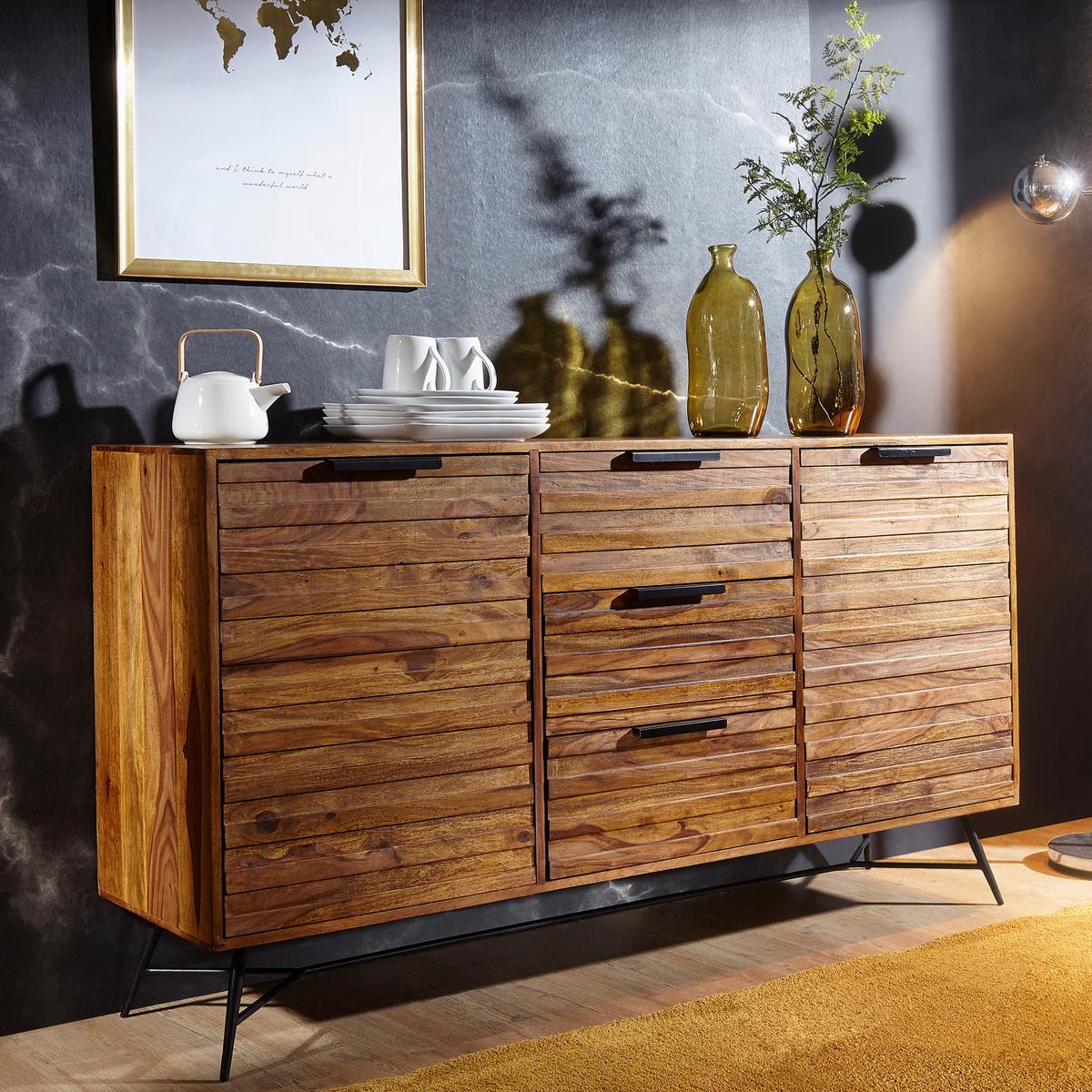 Sideboard Sheesham Sheeshamfarben B: 160 cm - Sheeshamfarben/Schwarz, Design, Holz (160/88/40cm) - MID.YOU