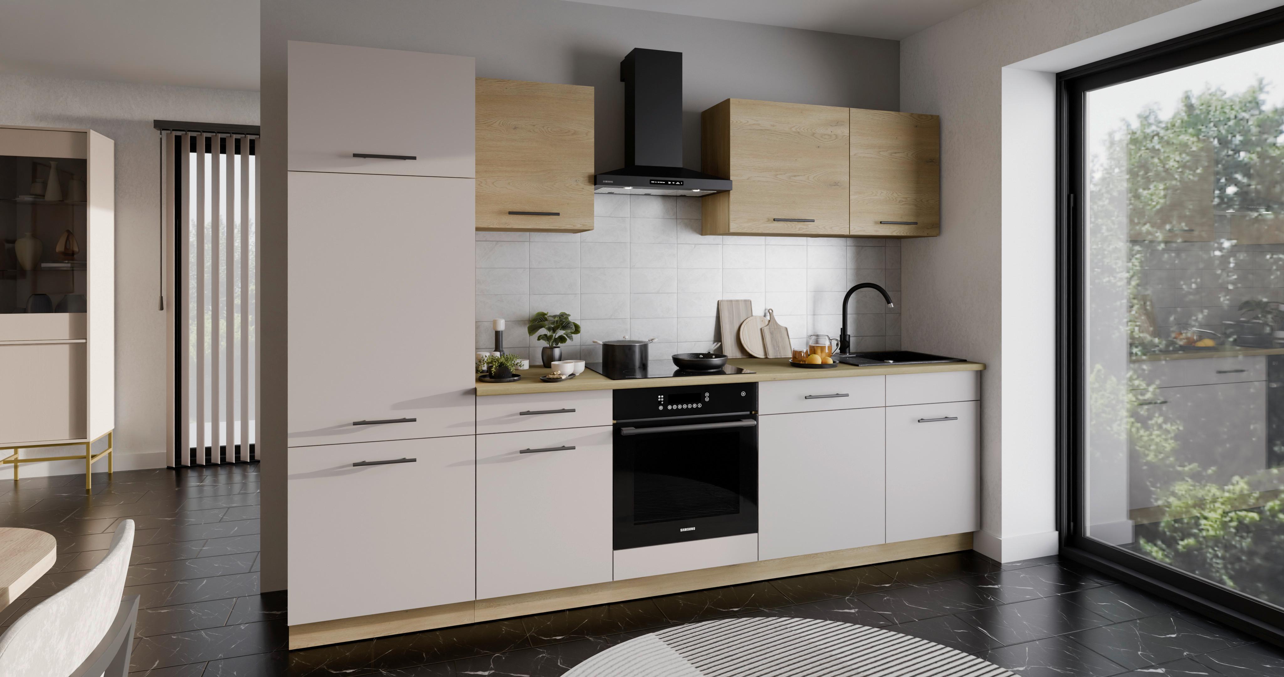 Kuchyňský blok MAX II bez spotřebičů, šířka 280 cm - barvy dubu/černá, Basics, kompozitní dřevo/plast (280/200/60cm) - P & B