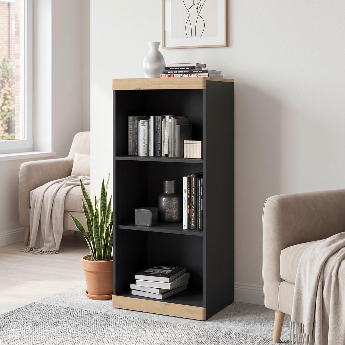 Regal Turino B: 54 cm - Anthrazit/Eiche Artisan, Trend, Holzwerkstoff (54/122,8/39,9cm)