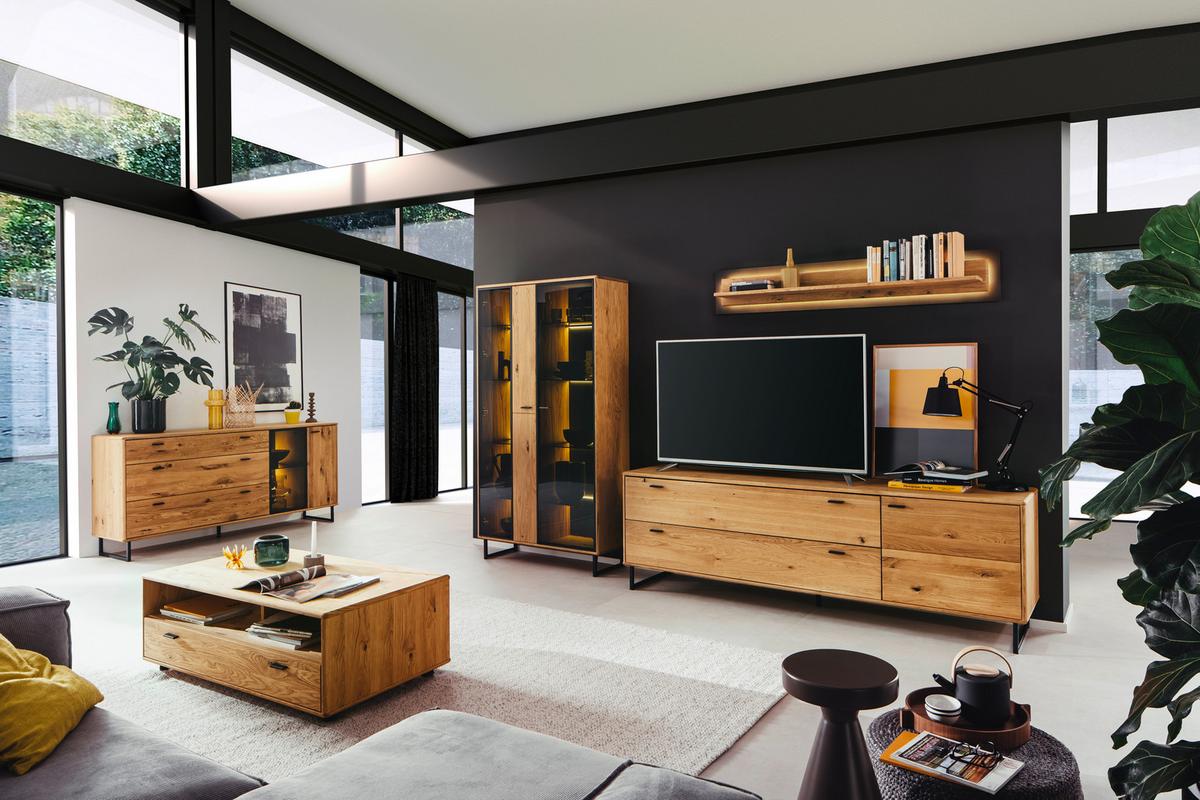 Wohnwand Arezzo Wildeiche/Anthrazit B: 319 cm - Wildeiche/Anthrazit, Design, Glas/Holz (319/186/50cm) - MID.YOU