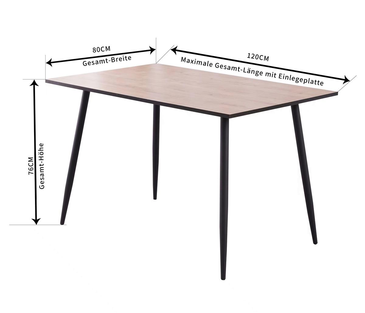 Esstisch Tom 120x76x80 Cm Naturfarben/schwarz - Schwarz/Naturfarben, KONVENTIONELL, Holzwerkstoff/Metall (120/76/80cm)