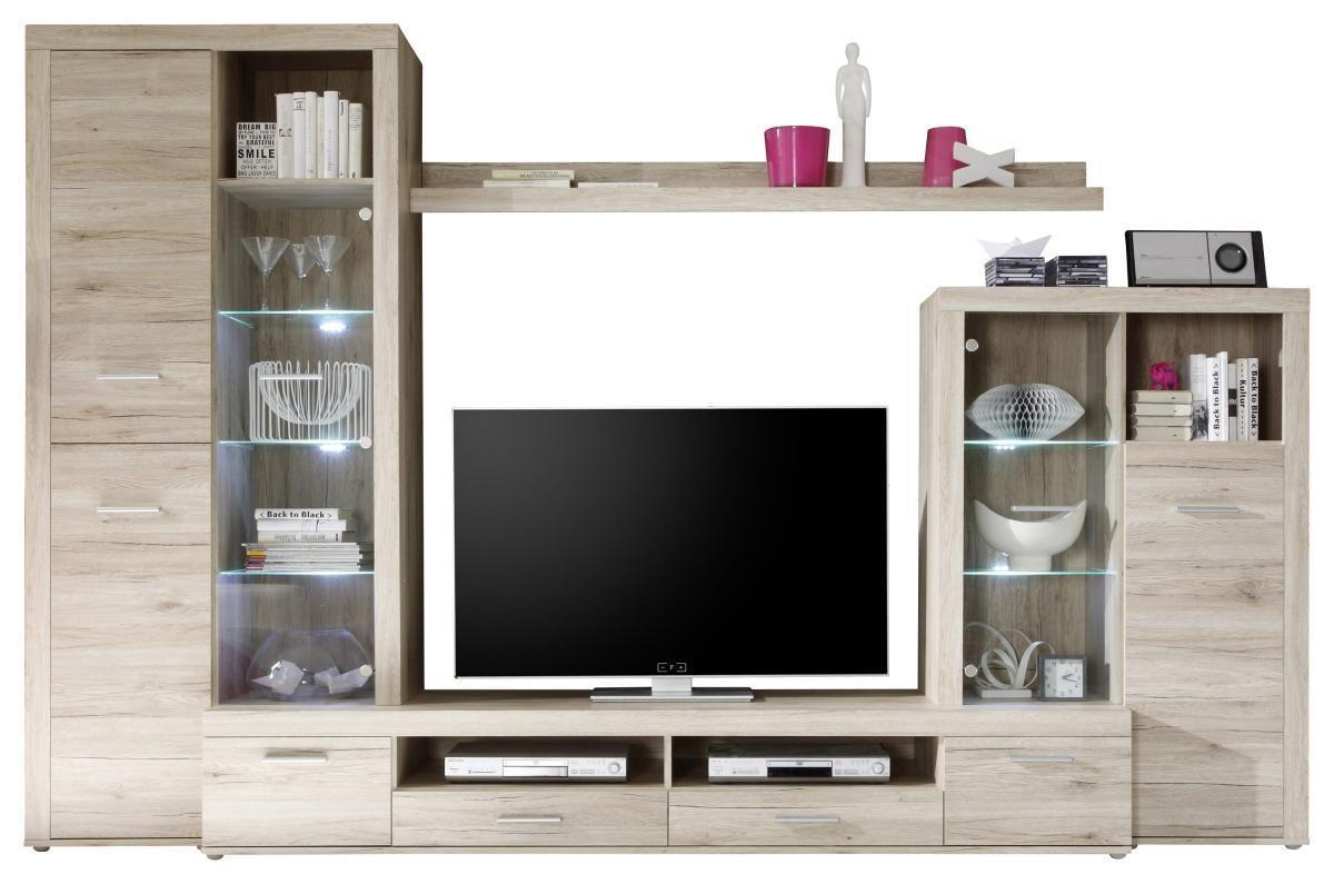 Wohnwand 4-Tlg. Festival, Sanremo Eiche Dekor - Eichefarben/Anthrazit, Design, Glas/Holzwerkstoff (310/204/46cm) - Livetastic