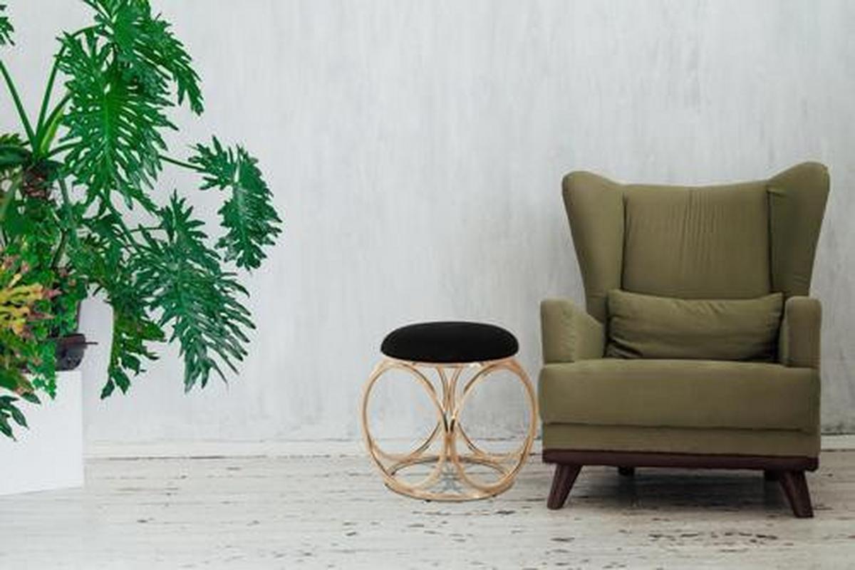 Hocker Edelstahl/Baumwolle Schwarz/Kupferfarben H: 49 cm - Schwarz/Kupferfarben, Trend, Textil/Metall (40/49/40cm) - Kayoom