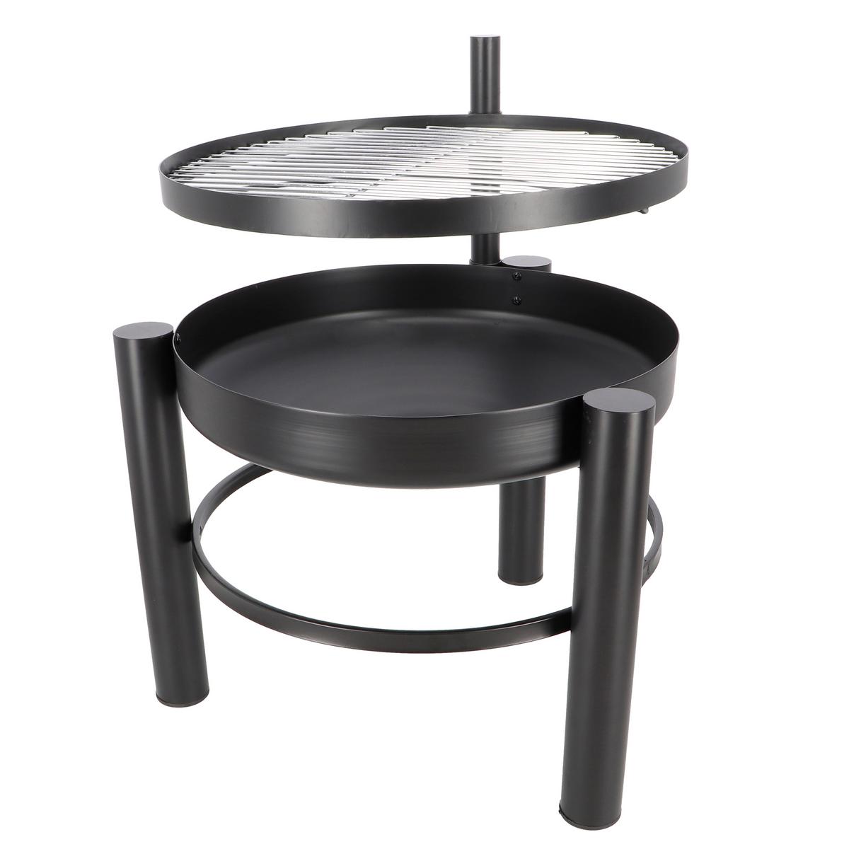 FEUERSCHALE FEUERSCHALE MIT BBQ-ROST S - Schwarz, LIFESTYLE, Metall (66,5/69/54cm)