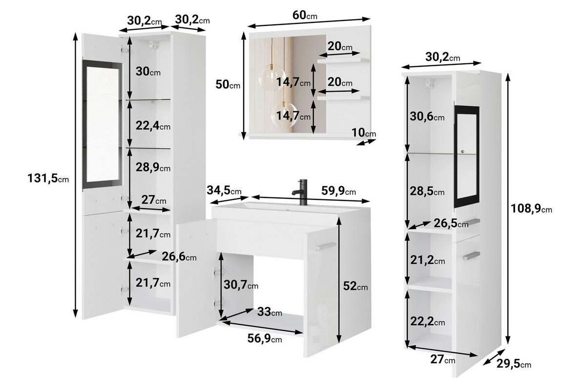 Badmöbel-Set 5-Tlg inkl. LED Madrit I Eiche Artisan - Eiche Artisan/Weiß, LIFESTYLE, Glas/Holzwerkstoff (120cm) - P & B