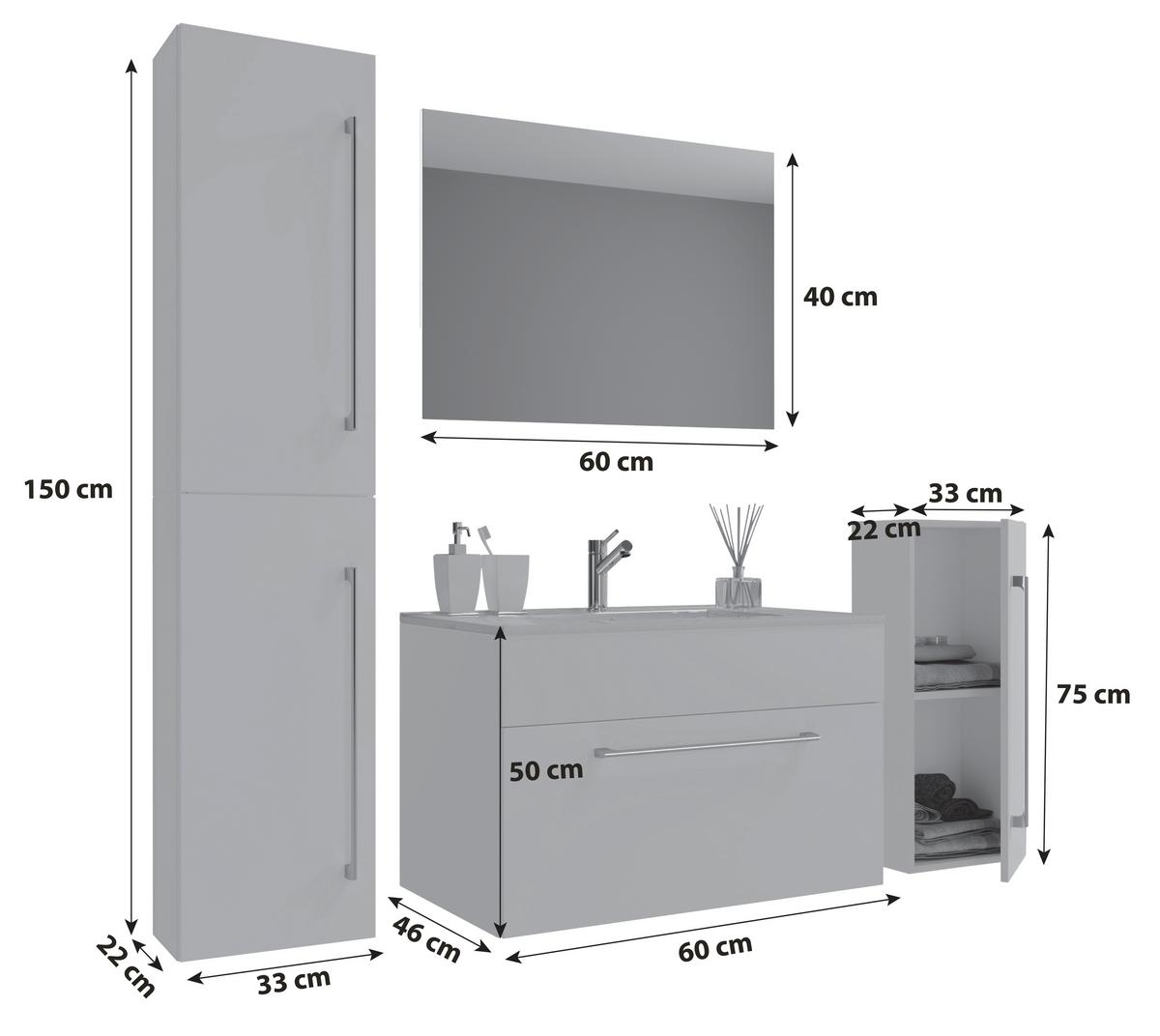 Badezimmer Badinos 5-teilig Weiß B: 126 cm - Weiß, MODERN, Keramik/Holzwerkstoff (126cm) - MID.YOU