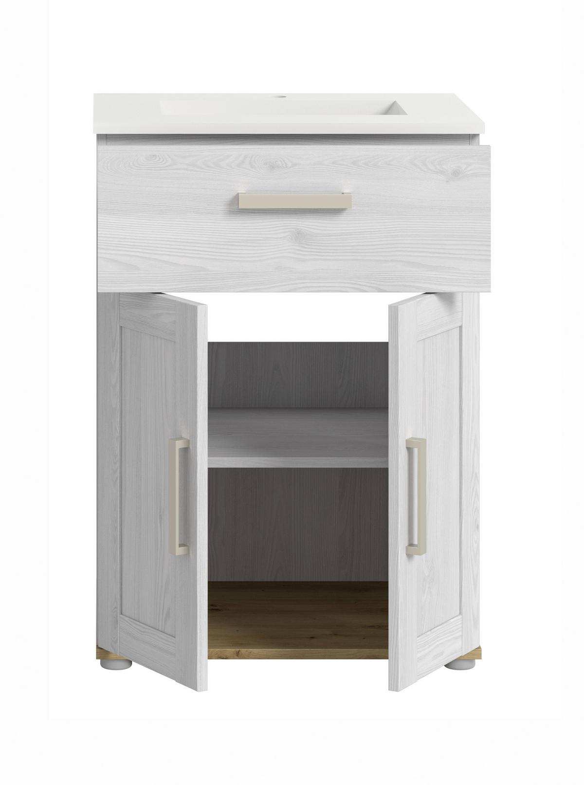 WASCHTISCHKOMBI Verona Lärchefarben B: 60cm - Silberfarben/Lärchefarben, Trend, Keramik/Holzwerkstoff (60cm) - MID.YOU