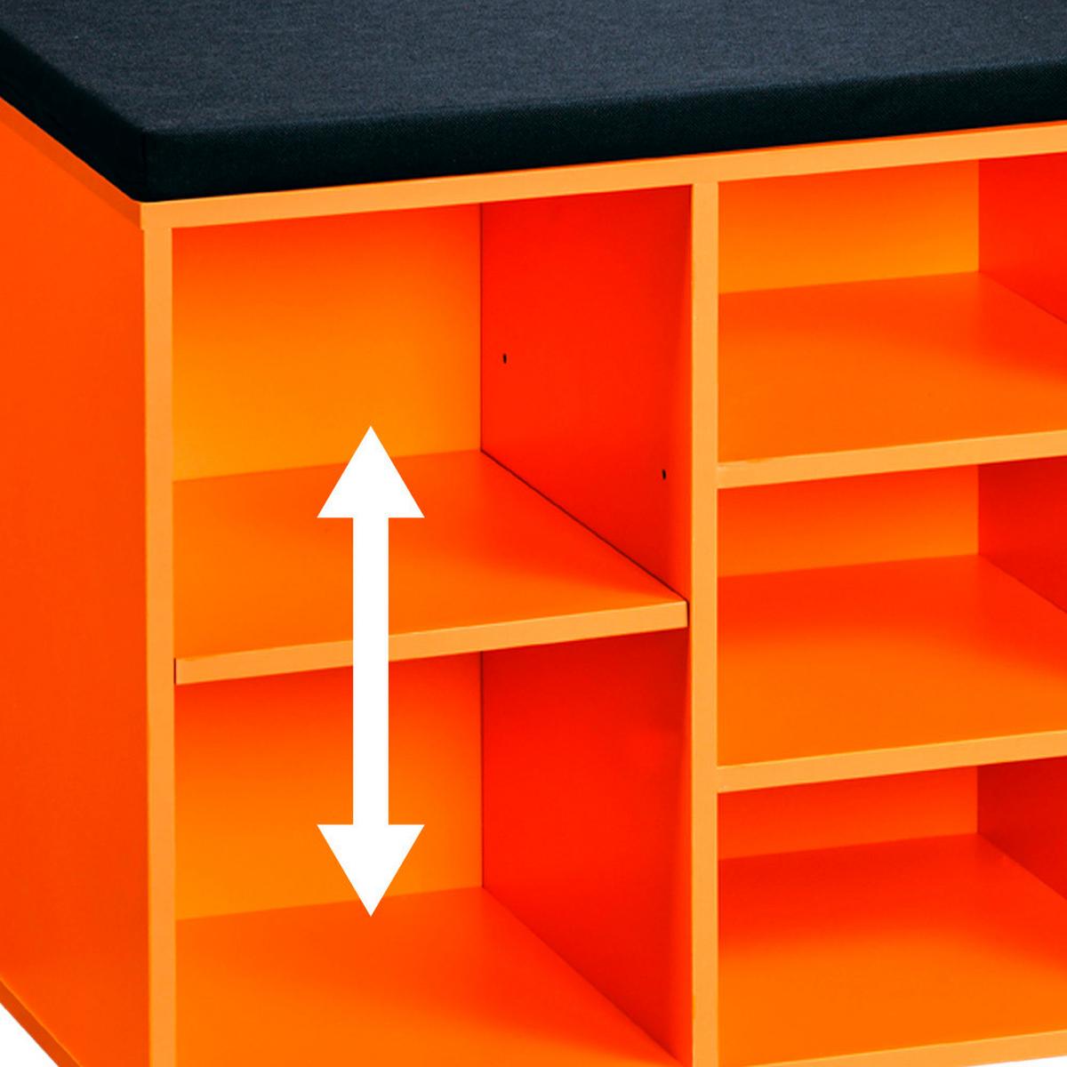 Schuhregal Mit Sitzkissen Orange, Schwarz, B: 103,5 cm - Schwarz/Orange, Basics, Holzwerkstoff/Textil (103,5/48/29,5cm) - Kesper