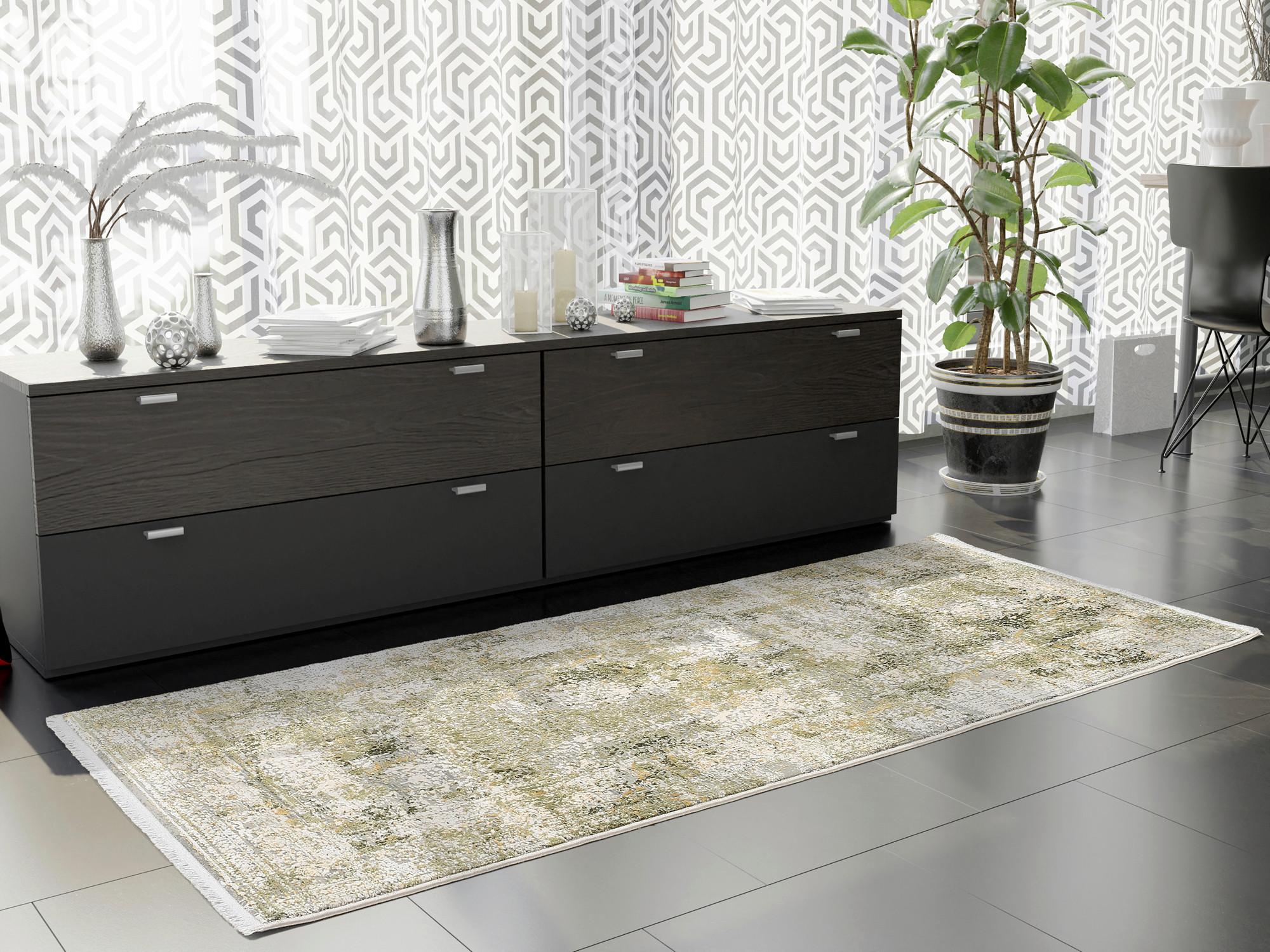 Teppich Läufer Grau/Grün Abstrakt Avignon 80x200 cm - Grau/Grün, Design, Textil (80/200cm) - Dieter Knoll