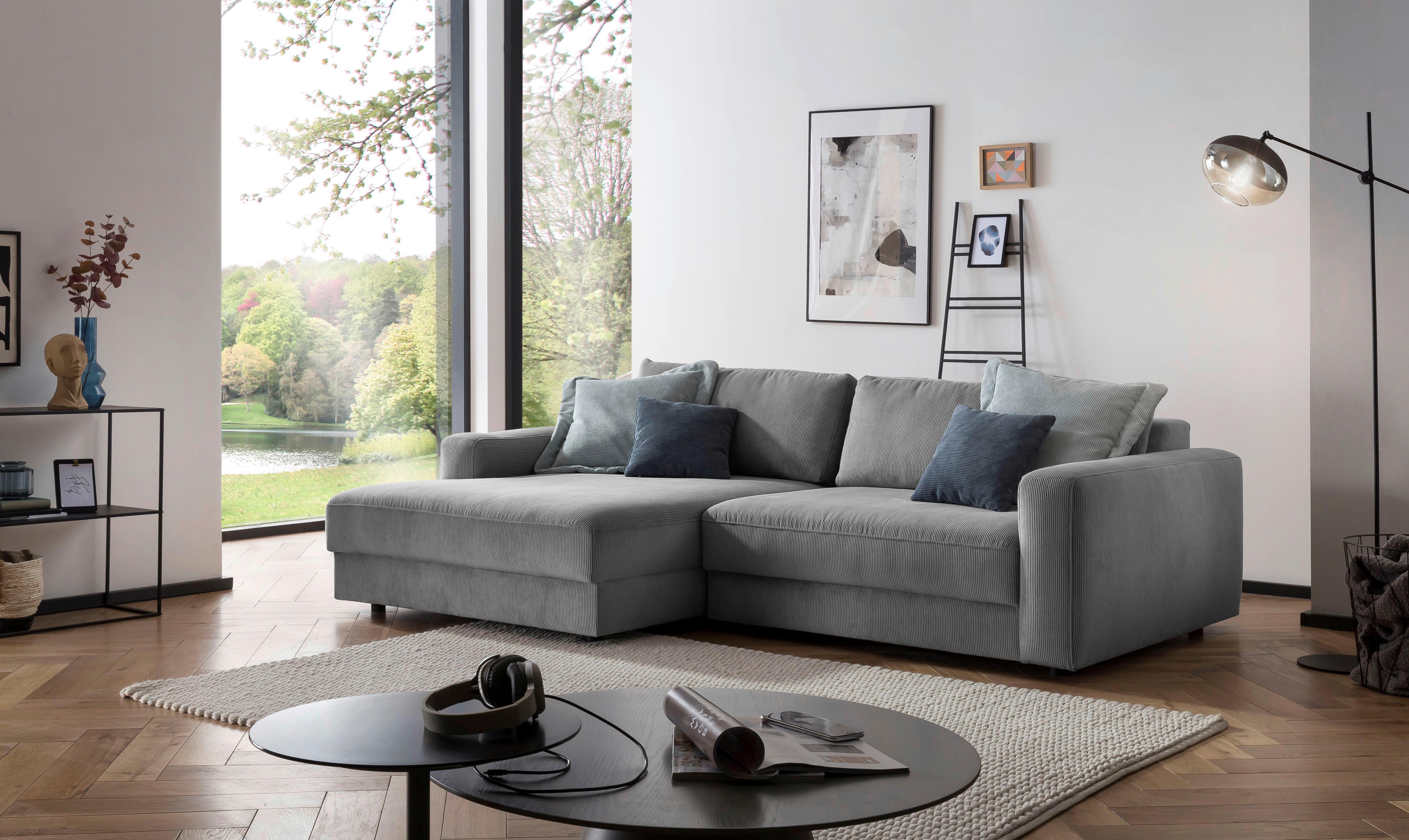 Ecksofa Bourbon - Dunkelgrau/Schwarz, MODERN, Textil (176/250cm) - Trendmanufaktur