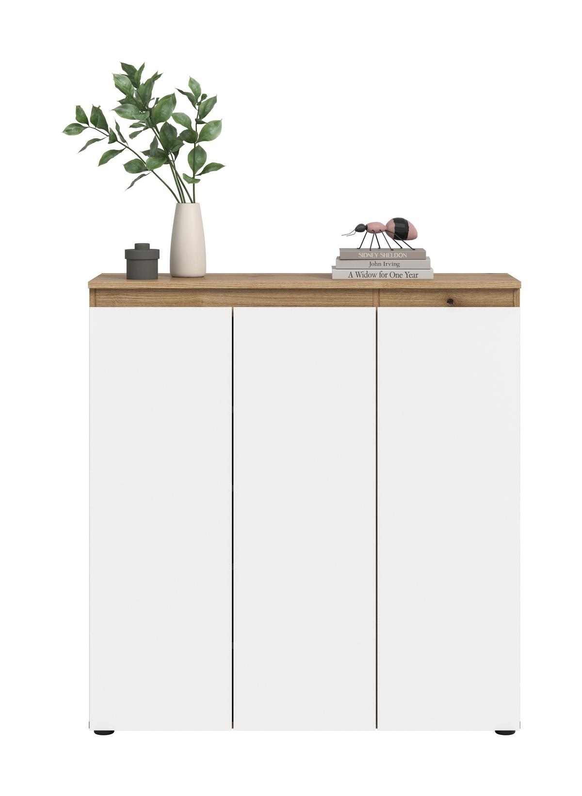 Schuhschrank Scarpa Eiche Dekor, Weiß B: 105 Cm - Eichefarben/Schwarz, Design, Holzwerkstoff (105/111/37cm) - Livetastic