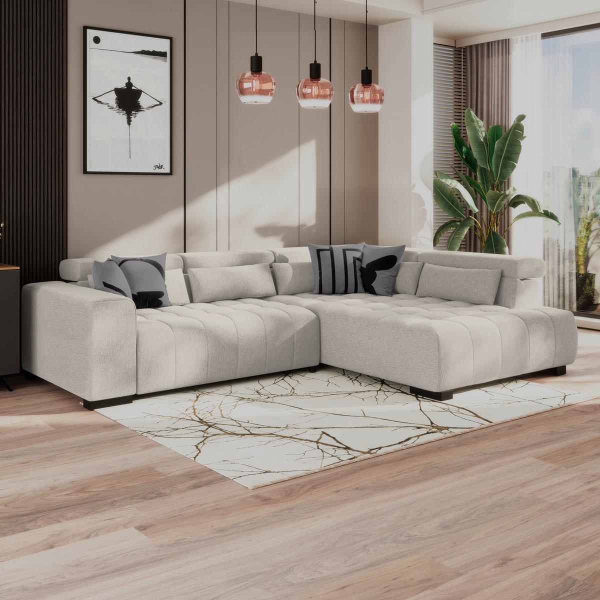 Ecksofa Matera Beige/Naturfarben 311x226 cm - Beige/Schwarz, Trend, Textil (311/226cm)