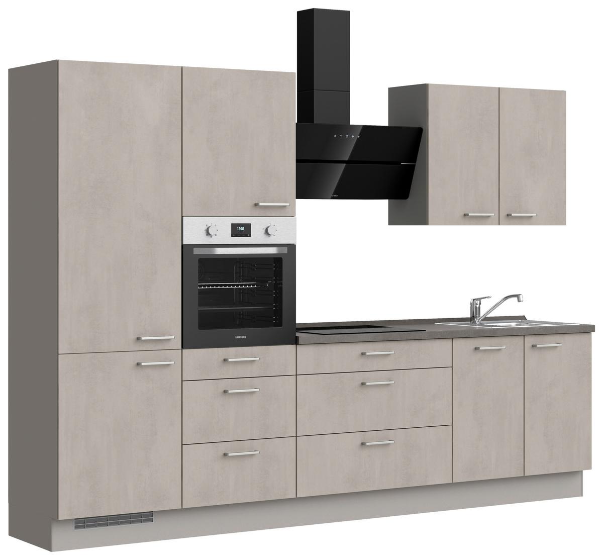 Kuchynská linka 300 cm, šedý betón/ kamenná šedá - sivá/farba ušľachtilej ocele, Modern, kov/kompozitné drevo (300cm) - Nobilia