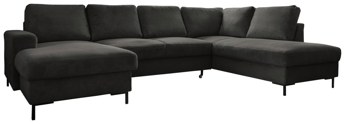 Sedačka LEONIE U, pravá, šedý manšestr - šedá/černá, Design, kov/dřevo (148/303/197cm)