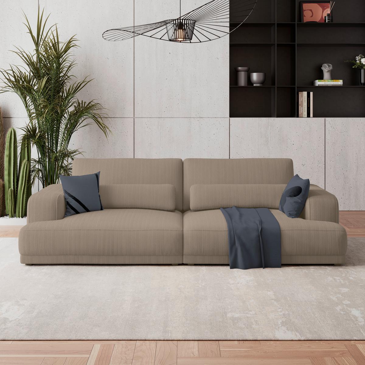 Bigsofa Savona Cord greige, 260x111cm - Greige, Trend, Textil (260/77/111cm) - Luca Bessoni
