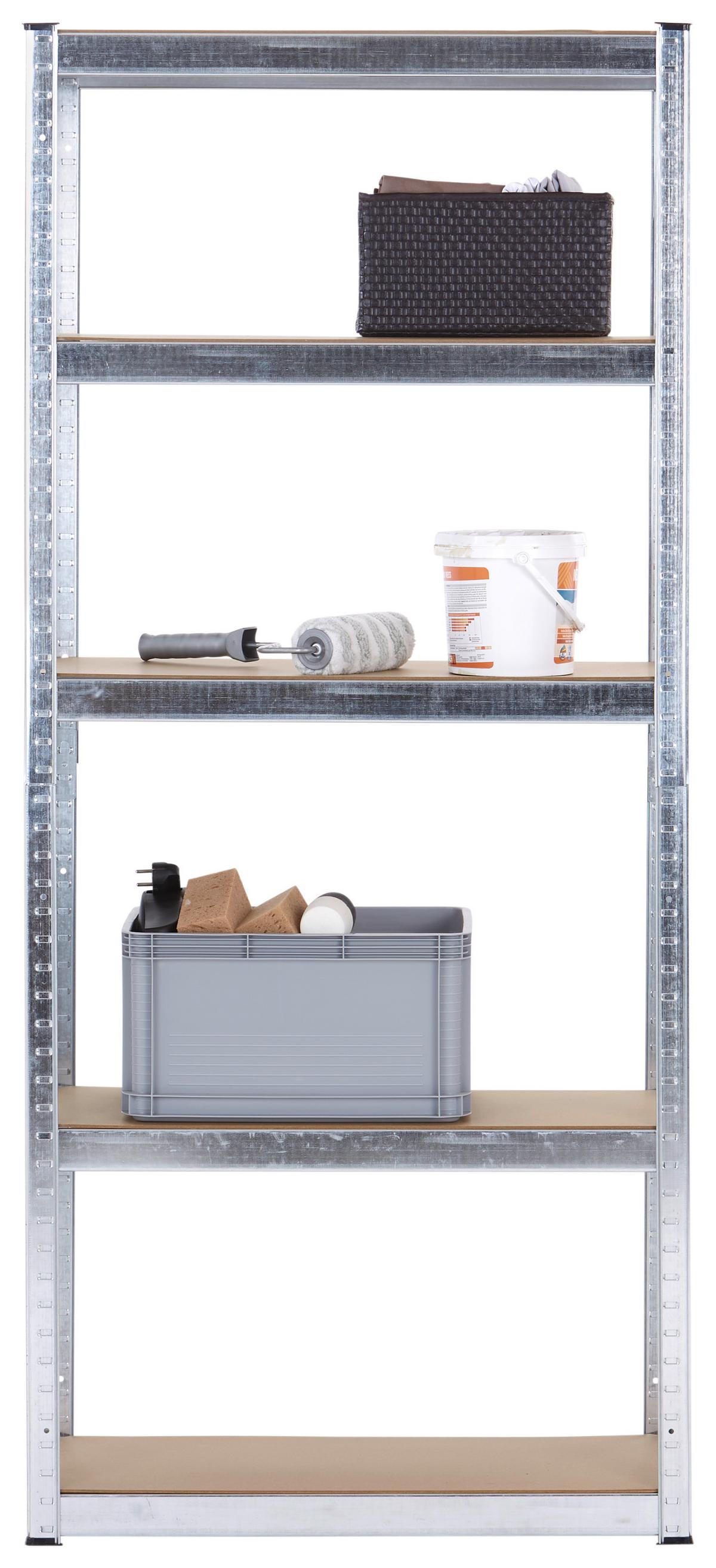 Schwerlastregal Stahl 75x172x30 cm Max. 375kg/Boden - Silberfarben/Naturfarben, Basics, Holzwerkstoff/Kunststoff (75/172/30cm) - Homezone