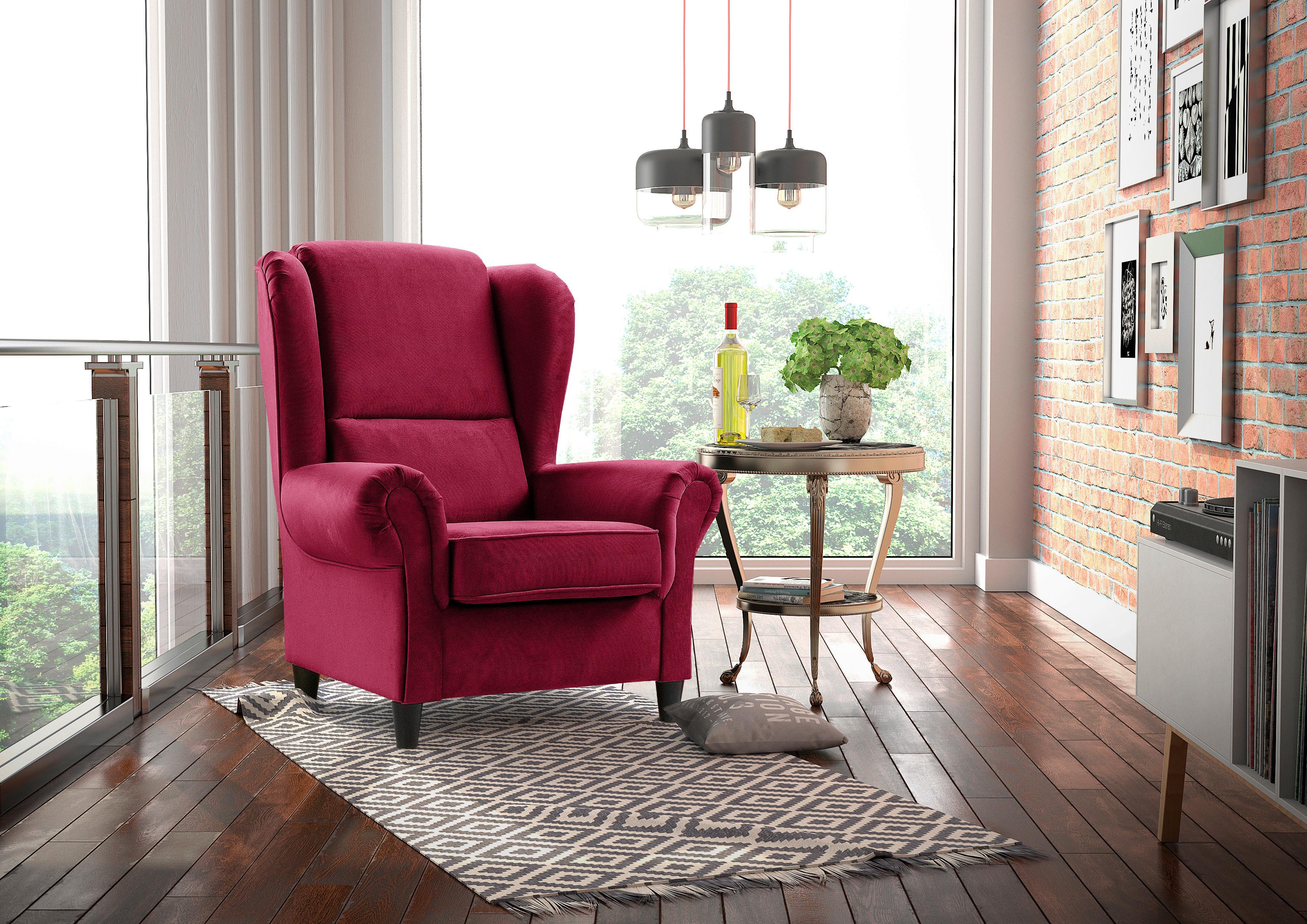 Ohrensessel Baron Bordeaux B: 94 cm - Bordeaux/Schwarz, Design, Textil (94/112/92cm) - MID.YOU