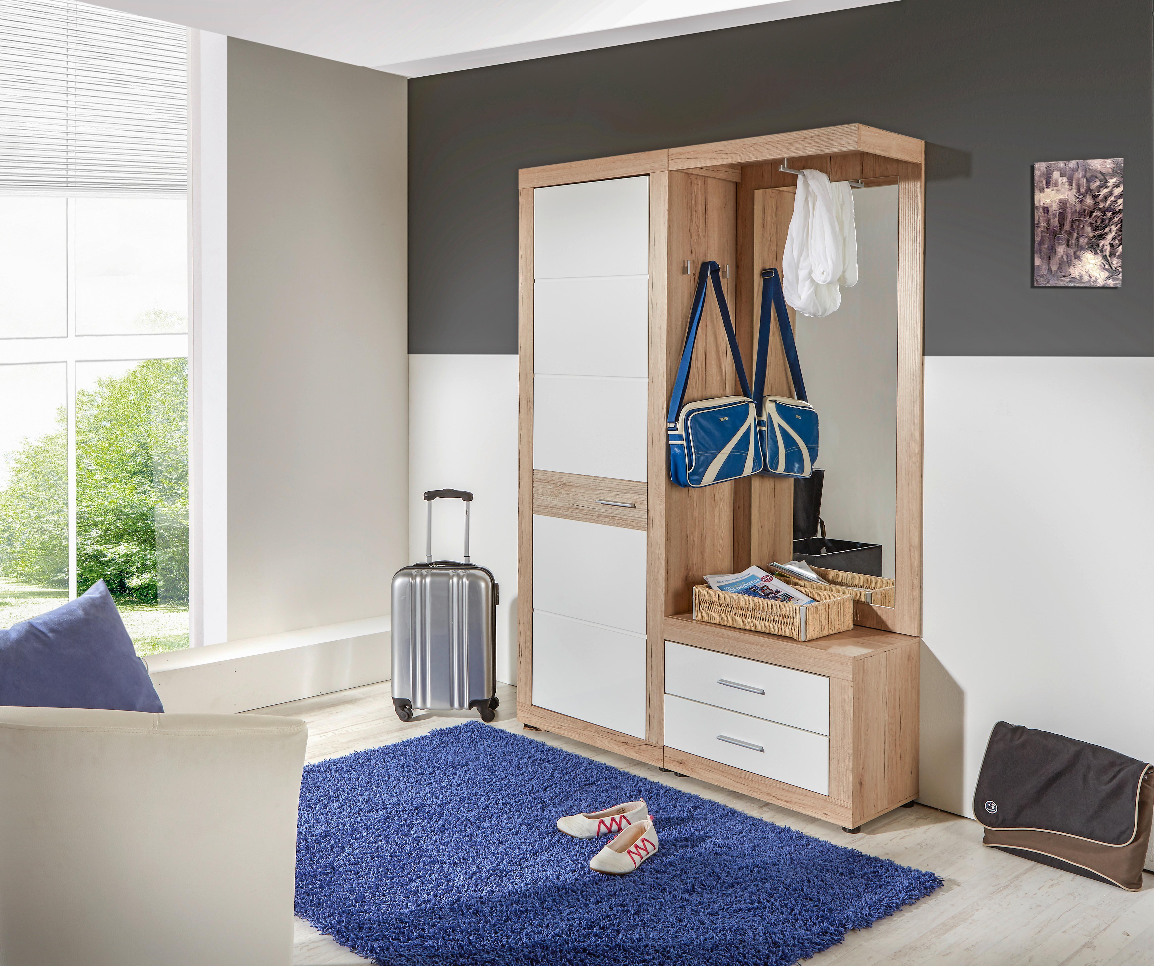 Garderobe Malta Eiche Dekor/ Weiß B: 130 Cm Mit Spiegel - Eichefarben/Weiß, MODERN, Holzwerkstoff (130/197/36cm)