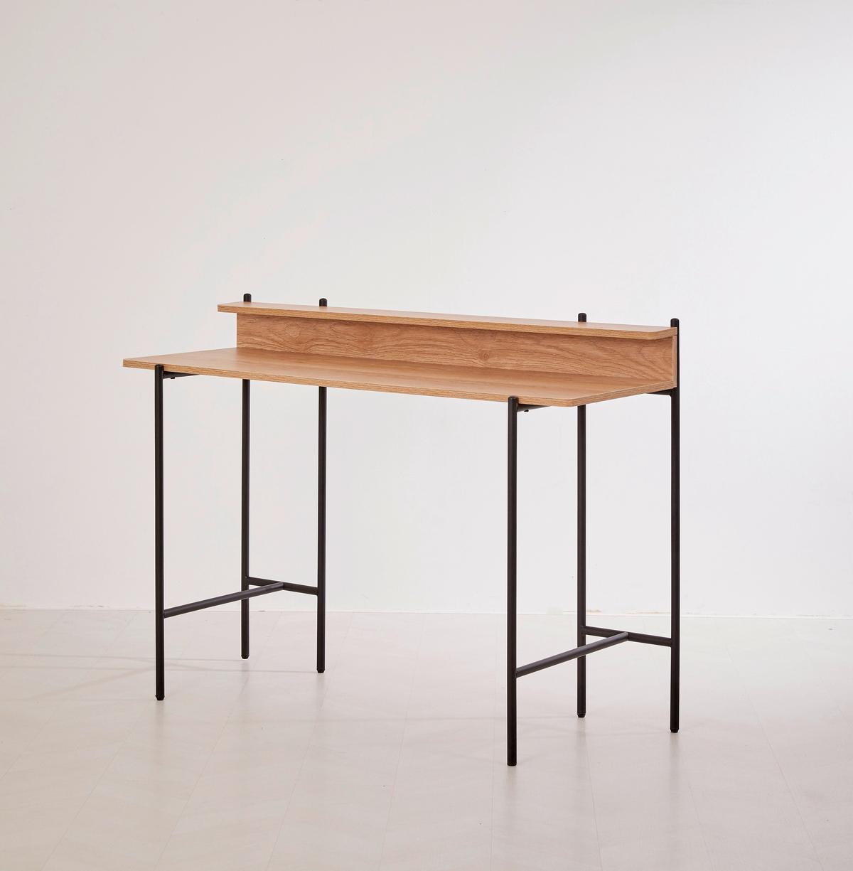 Schreibtisch Naturfarben, Schwarz L: 120cm - Schwarz/Naturfarben, Design, Holzwerkstoff/Metall (120/46/85,5cm) - Livetastic