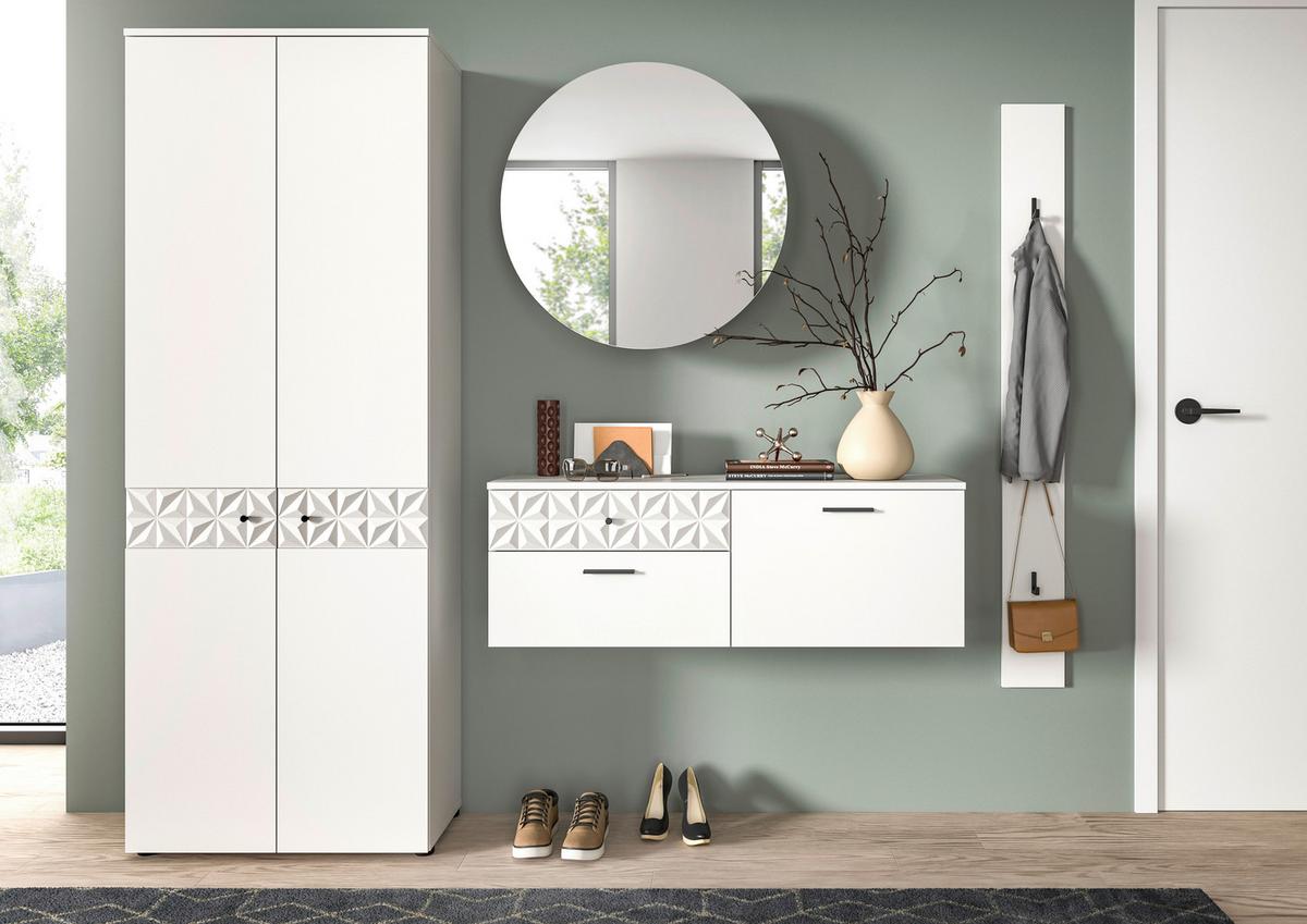 Garderobe Prisma Weiß B: 226 cm - Weiß, Design, Glas/Holzwerkstoff (226/192/34cm) - MID.YOU