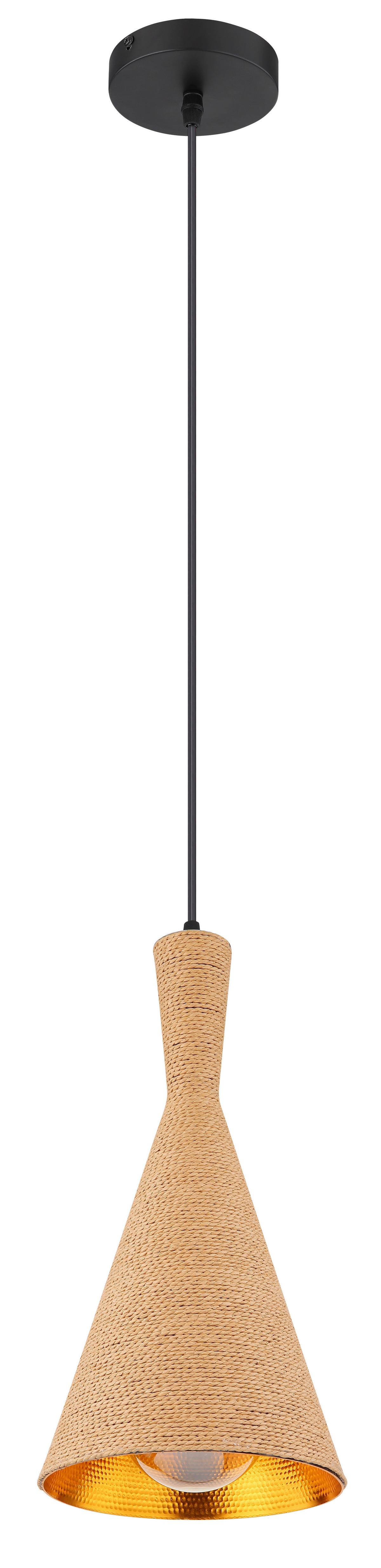 Hängeleuchte H: 140 Cm 1-Flammig - Goldfarben/Schwarz, Natur, Textil/Metall (19/140cm) - Globo