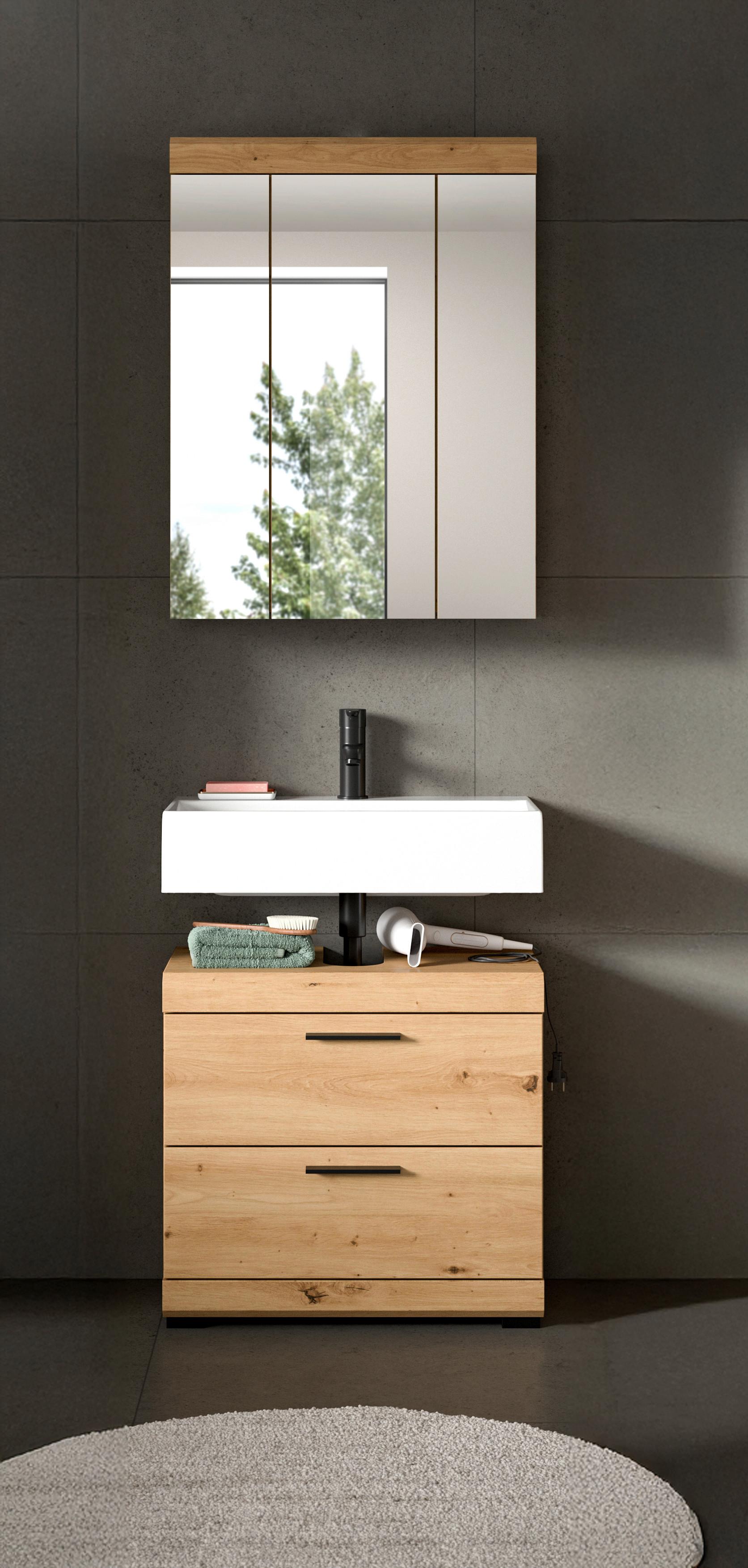 Badezimmer Scout Eiche Artisan Dekor B: 60cm - Schwarz/Eiche Artisan, Trend, Glas/Holzwerkstoff (60cm) - MID.YOU