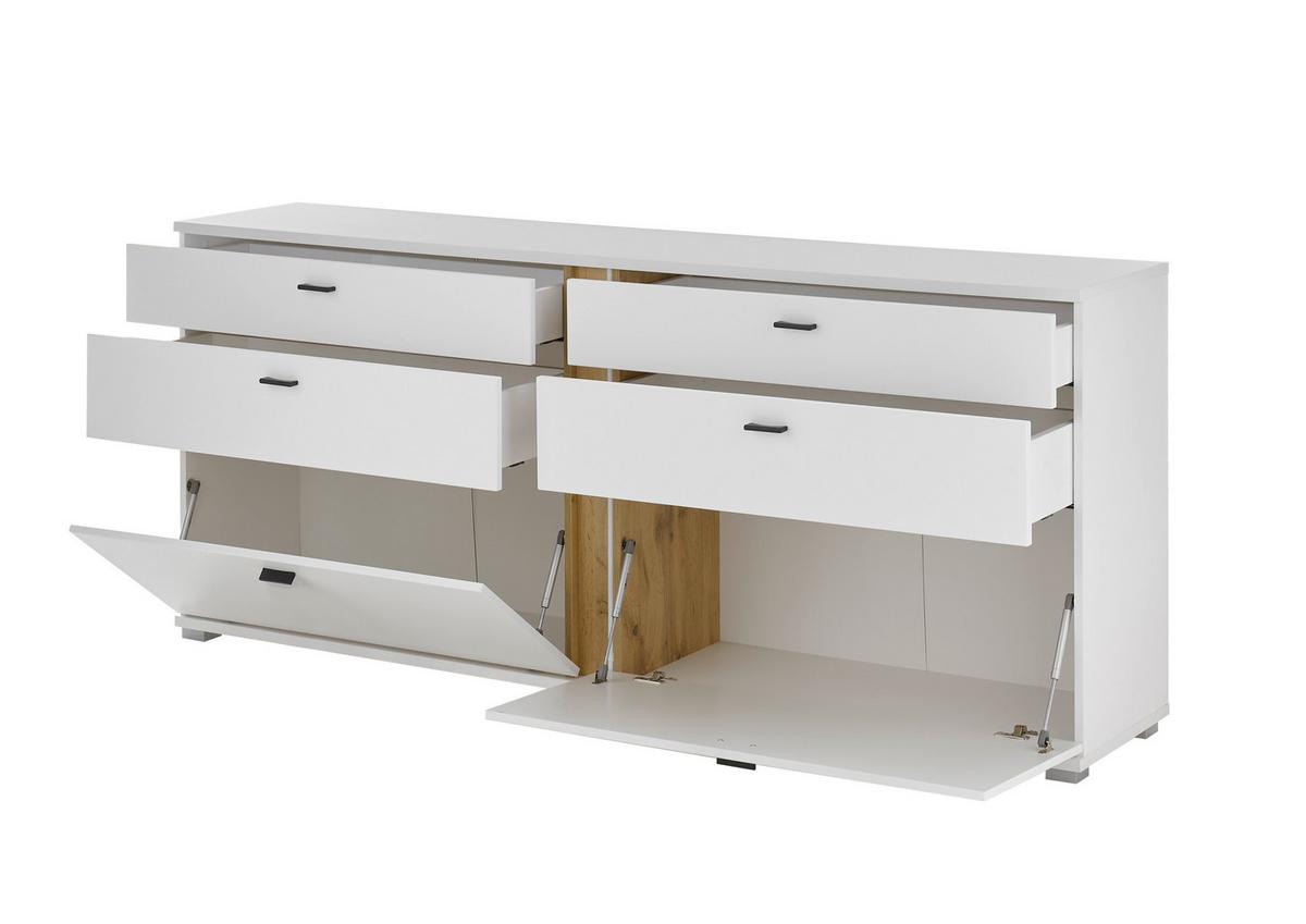 Sideboard Long Island Weiß/eiche Wotan B: 200 Cm - Silberfarben/Eiche Wotan, Design, Holzwerkstoff (200/86/42cm) - MID.YOU