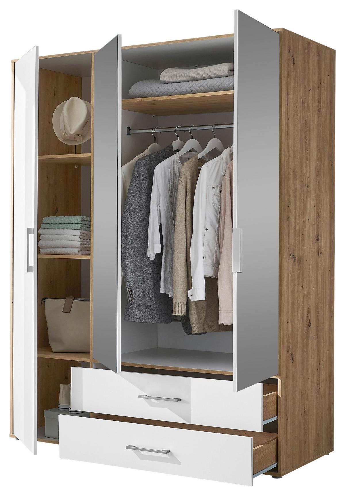 Kleiderschrank M. Spiegel 3trg Lembo Artisan Eiche/weiß 155cm - Weiß/Eiche Artisan, Basics, Glas/Holzwerkstoff (155/195/60cm)