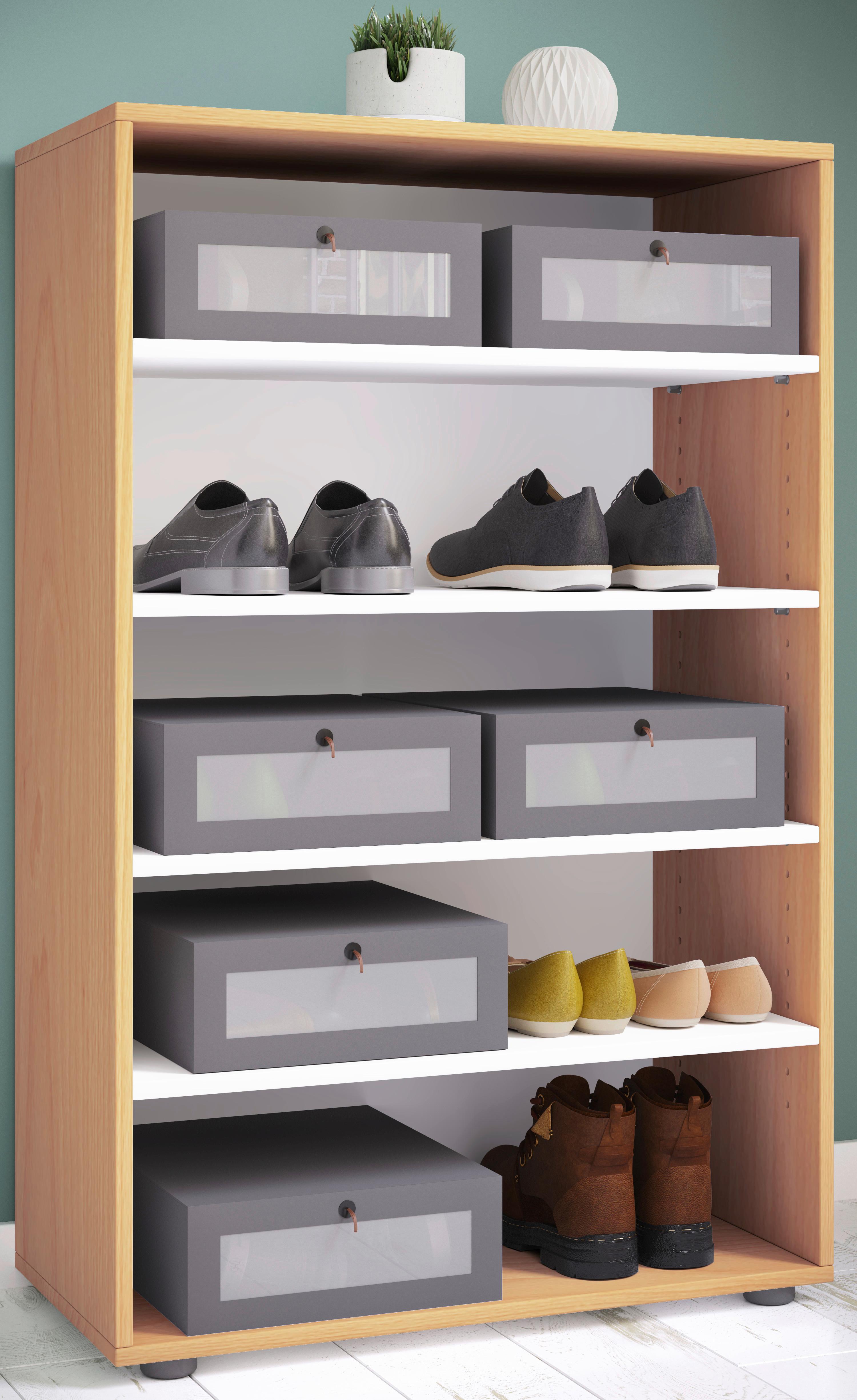 Schuhregal Lona Xl 5 Ablagen Buche Dekor H: 110 Cm - Buchefarben/Schwarz, KONVENTIONELL, Holzwerkstoff (70/110/37cm) - MID.YOU