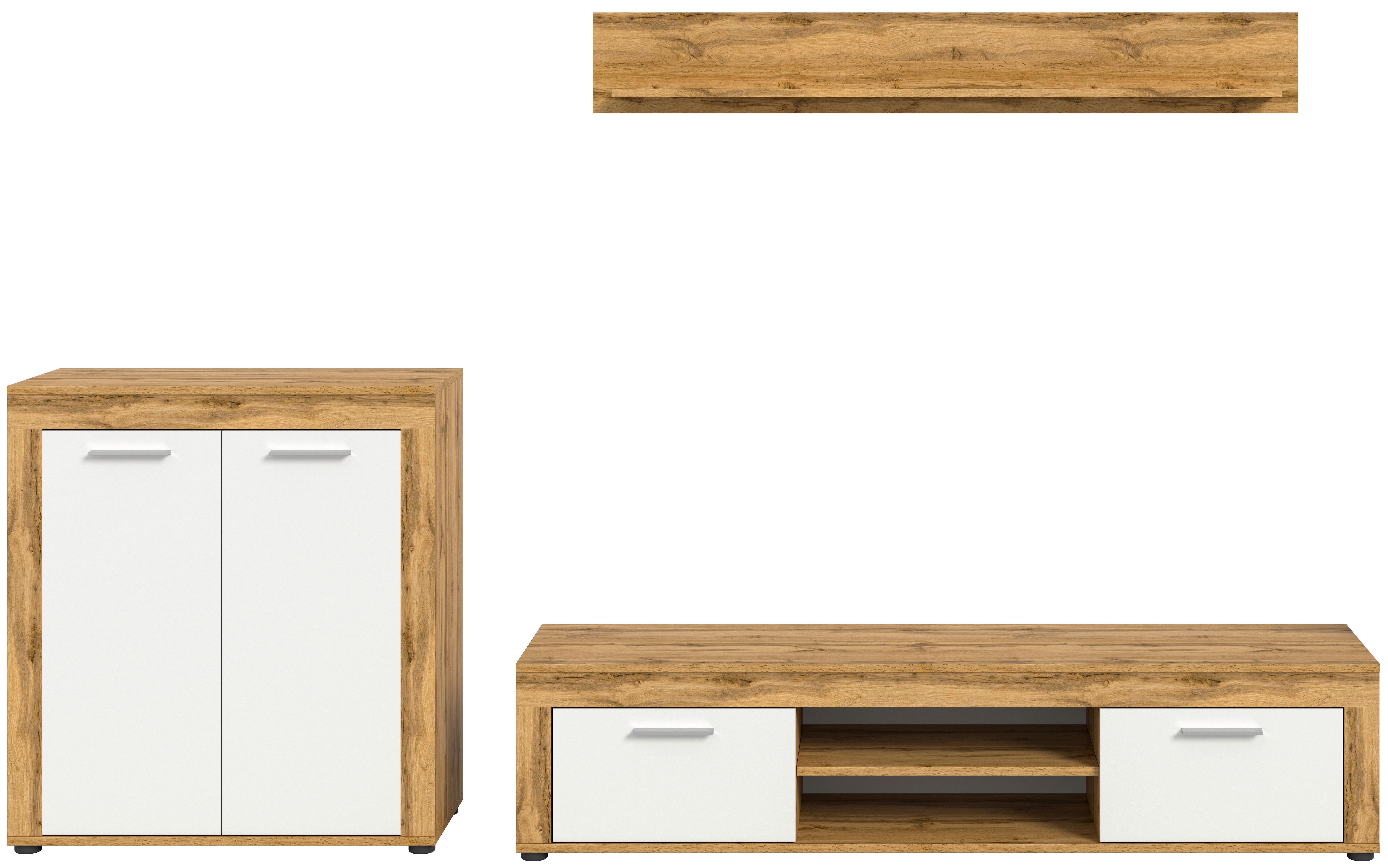 Wohnwand Jam Eiche Dekor Weiß 3-Teilig B: 255 Cm - Eiche Wotan/Schwarz, Design, Holzwerkstoff (255/159/35cm) - MID.YOU