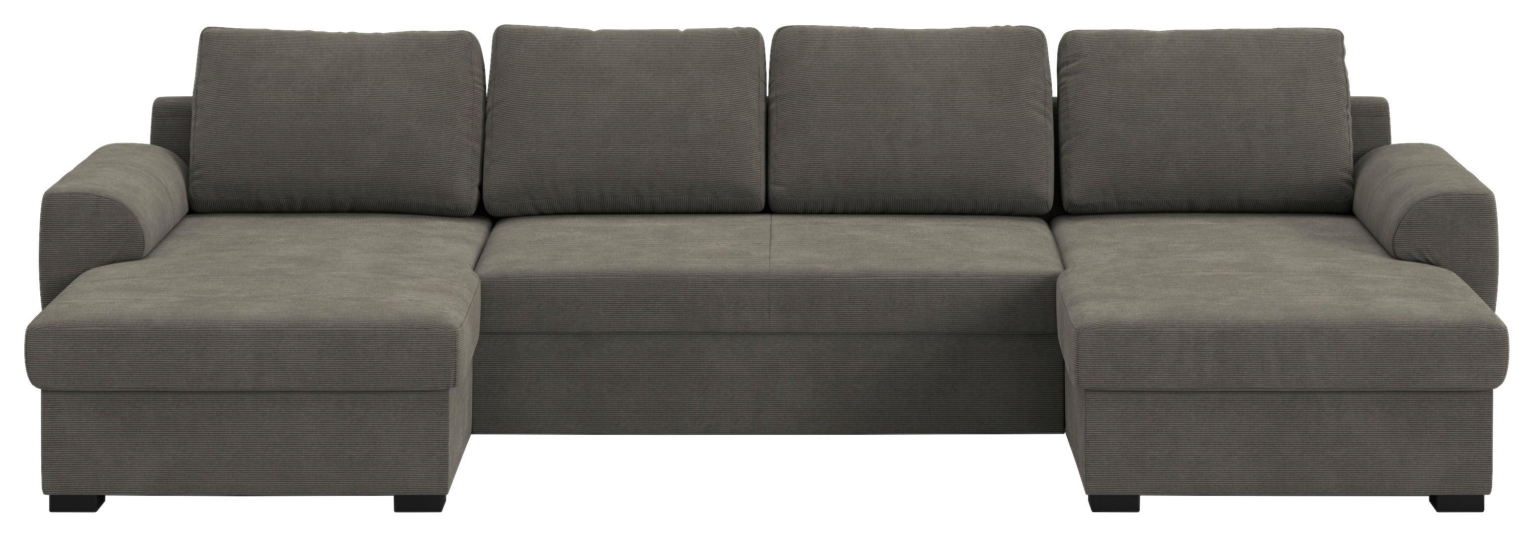 Wohnlandschaft m. Bettfunktion Cord anthrazit, B:327cm - Anthrazit/Schwarz, Trend, Textil (154/327/86cm) - MID.YOU