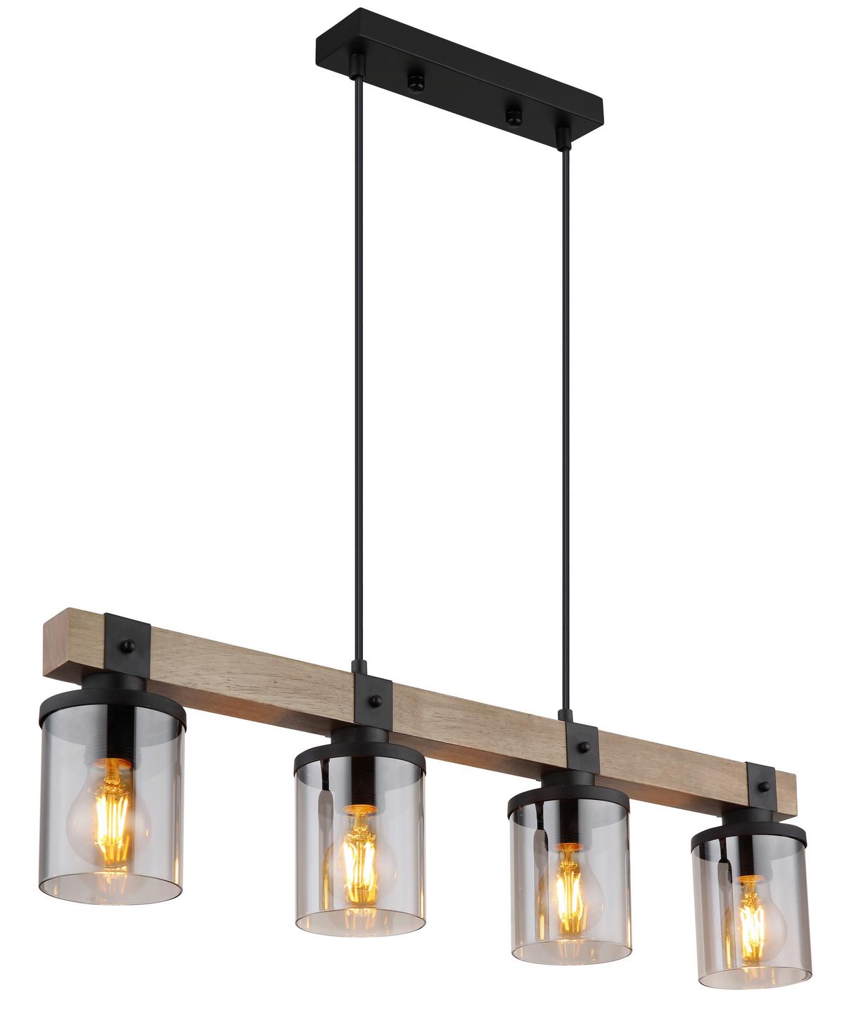 Hängeleuchte 15555-4h - Dunkelbraun/Schwarz, Natur, Glas/Holz (73/10/133cm) - Globo