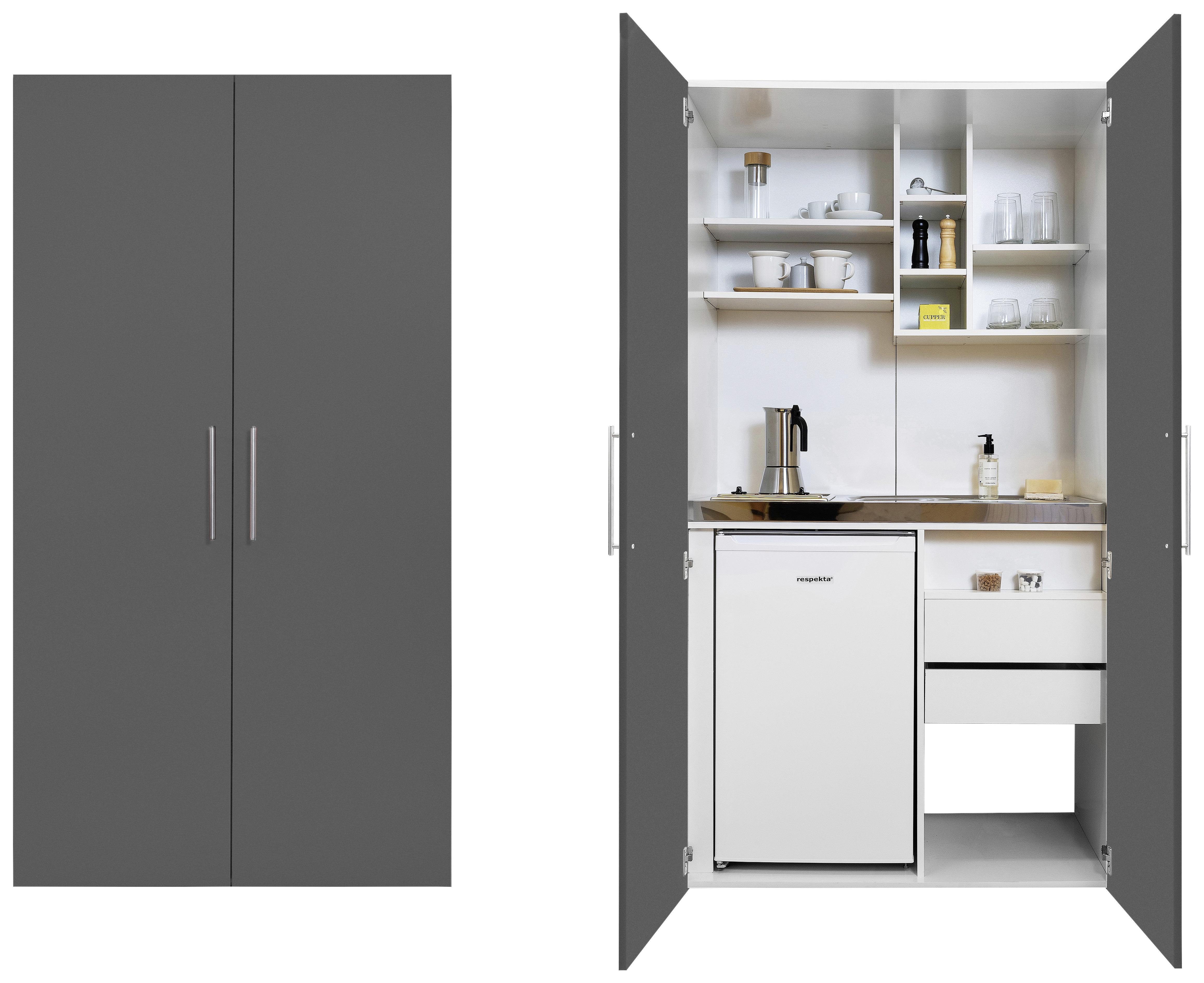 Schrankküche mit Kühlschrank + Kochfeld 104 cm Modern - Weiß/Grau, MODERN, Holzwerkstoff/Metall (104/193/67cm) - Respekta
