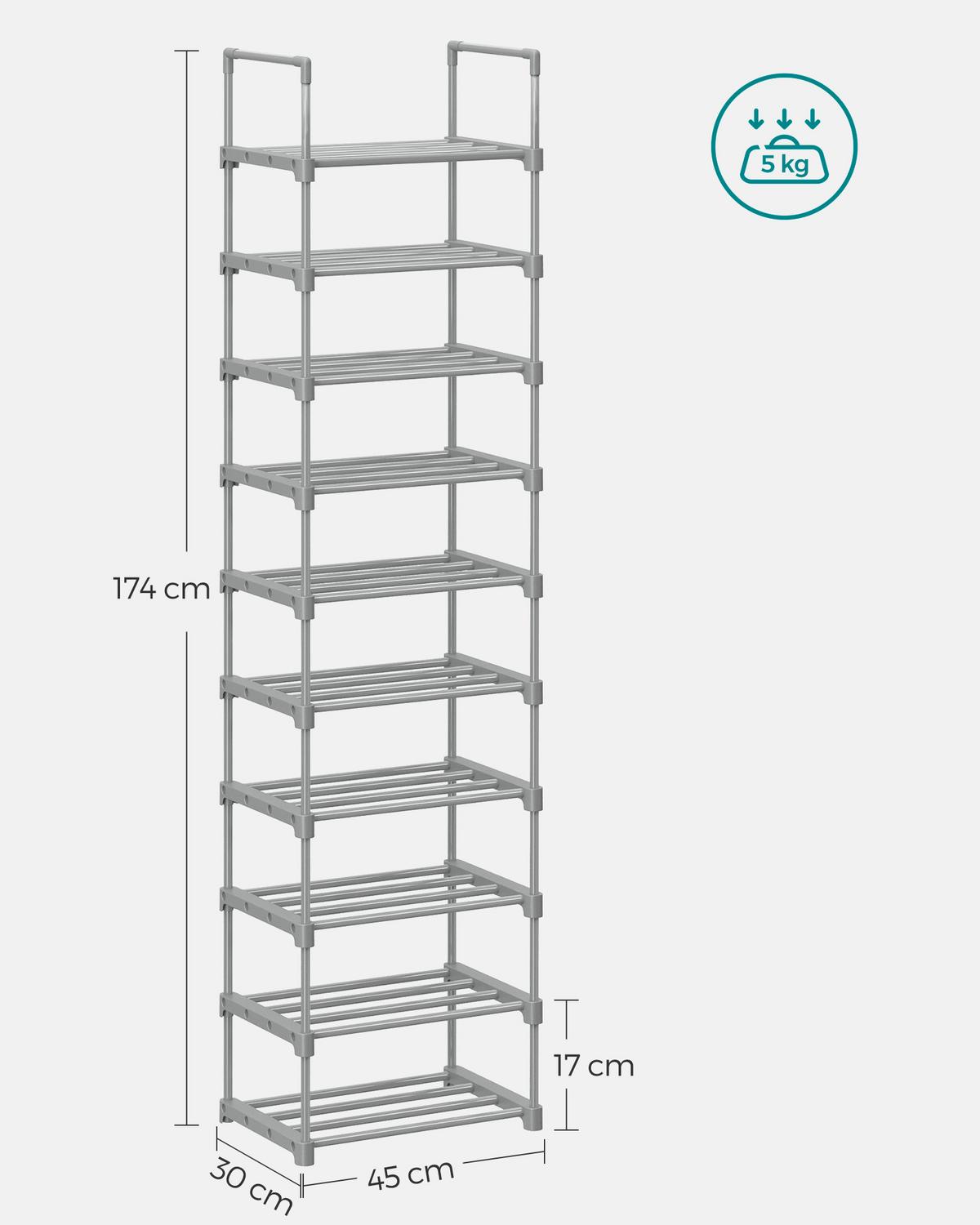 Regál na boty šedý - šedá, Trend, kov/plast (45/174/30cm) - Boxxx