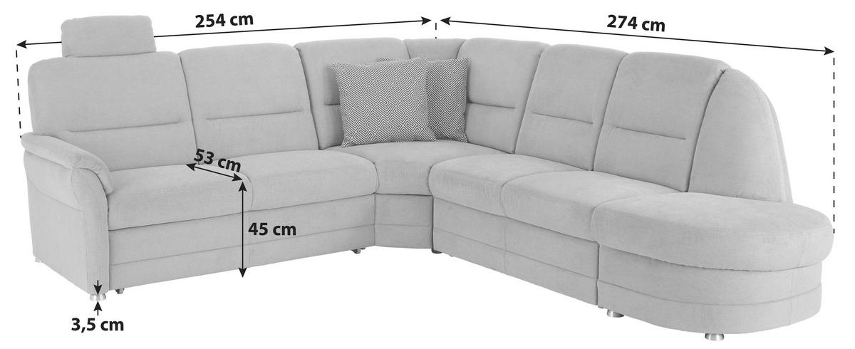 Sedačka FELA Q+, pravá, strieborná, bez vankúšov - strieborná, Modern, drevo/kompozitné drevo (274/254cm) - James Wood