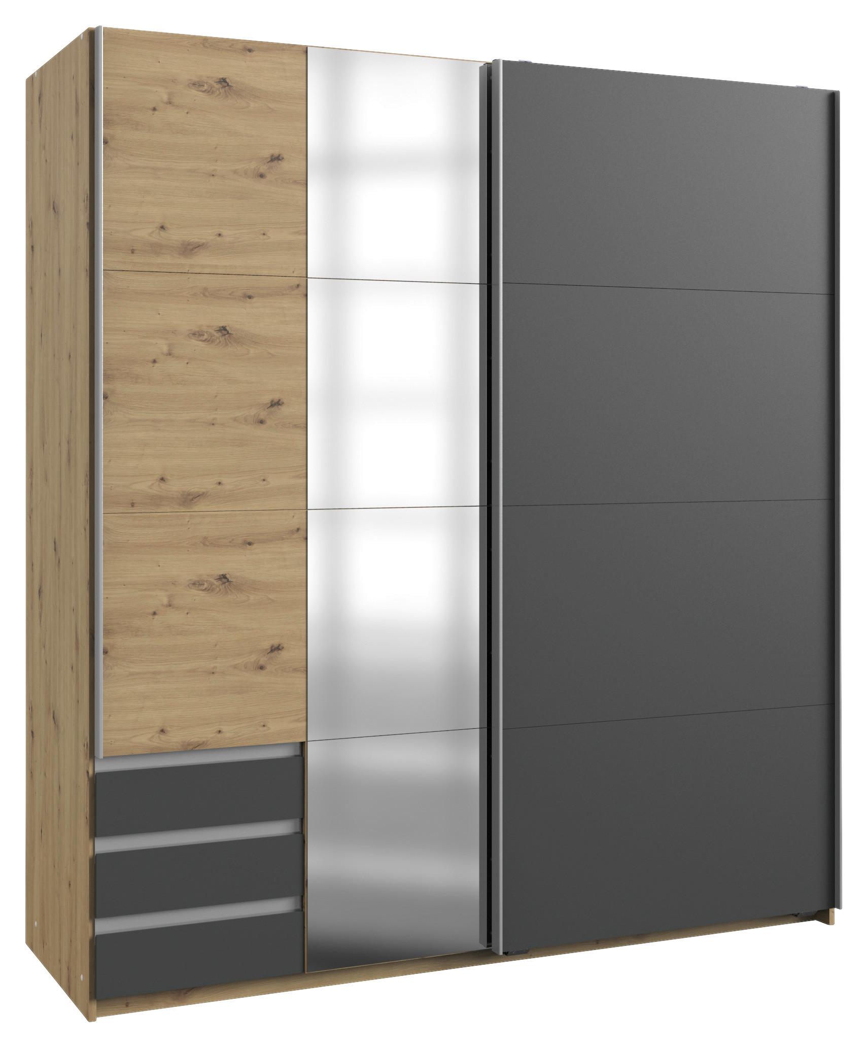 Schwebeturenschrank Mit Glas Laden 179cm Aurich Graphit