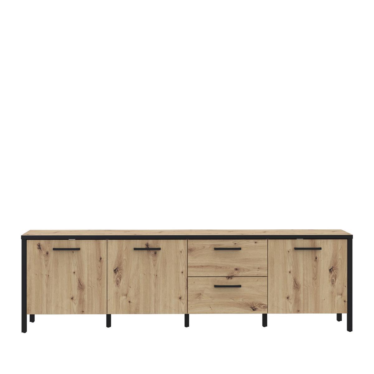 TV komoda Kirikus, š: 185 cm - černá/dub artisan, Lifestyle, kompozitní dřevo (184,5/54,3/40,2cm) - Mömax