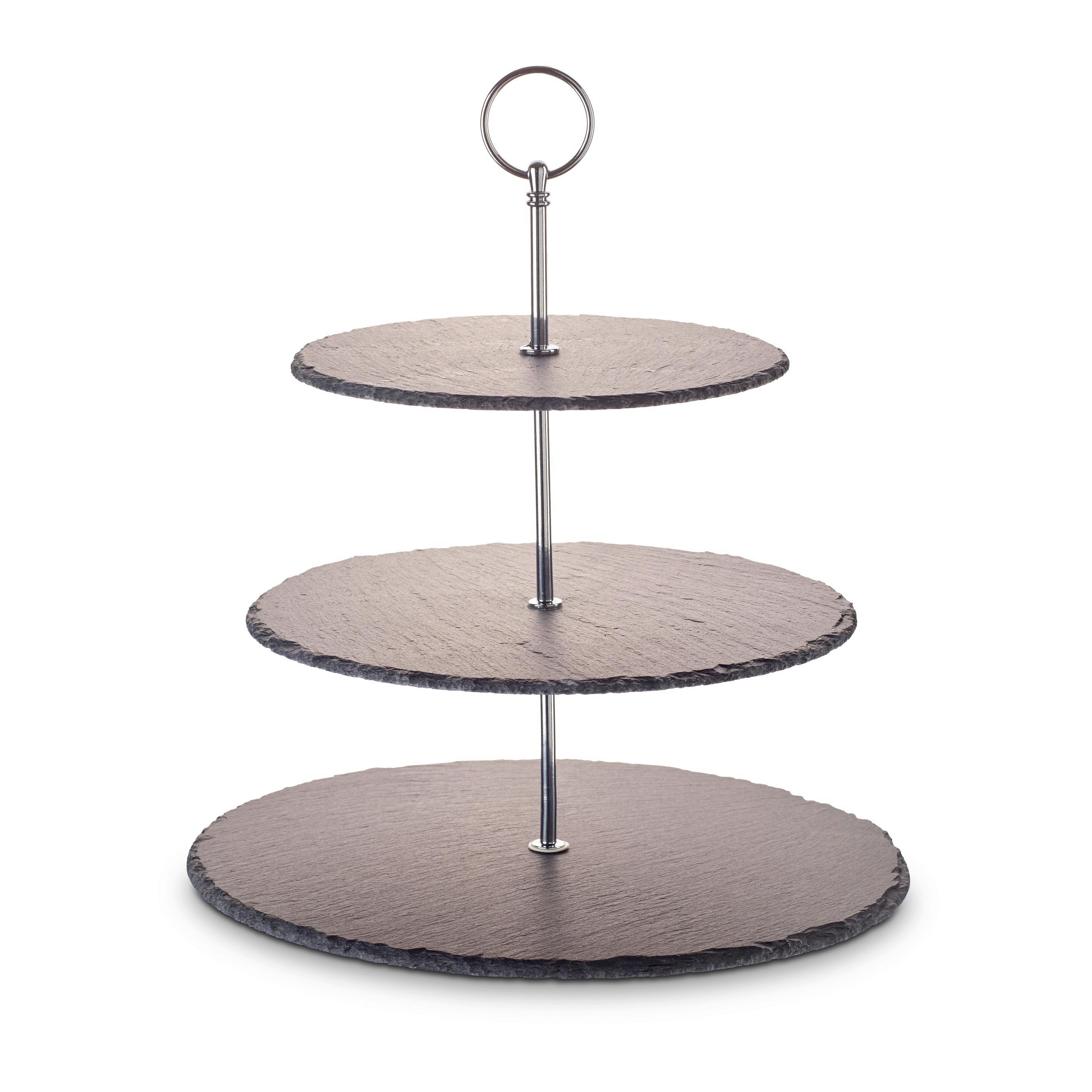 Etagere Rund Metall/naturstein D: 30/25/20 Cm 3-Stöckig - Silberfarben, Basics, Stein/Metall (30/25/20/35cm) - Echtwerk