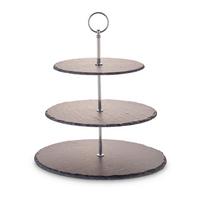 Etagere Rund Metall/naturstein D: 30/25/20 Cm 3-Stöckig - Silberfarben, Basics, Stein/Metall (30/25/20/35cm) - Echtwerk