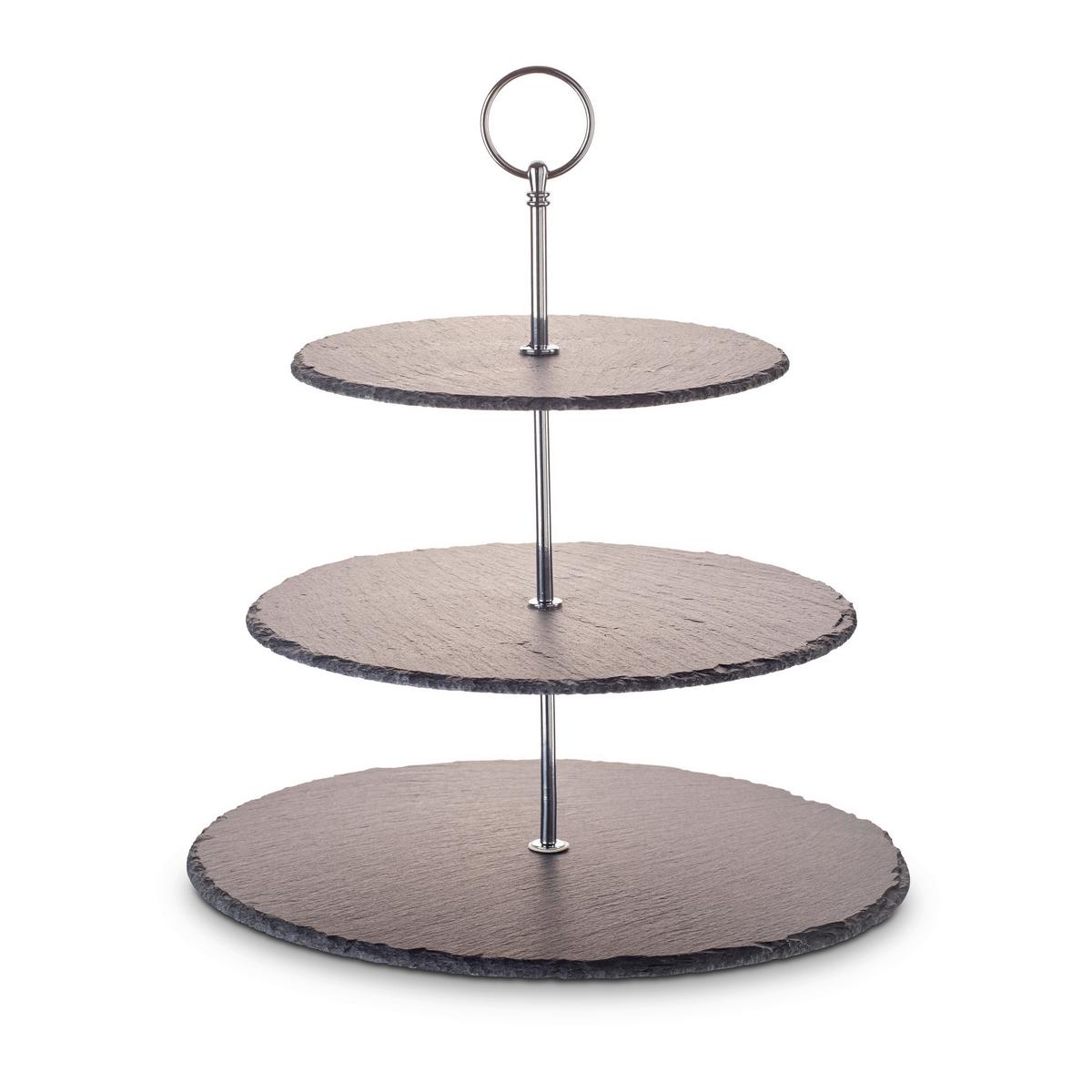 Etagere Rund Metall/naturstein D: 30/25/20 Cm 3-Stöckig - Silberfarben, Basics, Stein/Metall (30/25/20/35cm) - Echtwerk