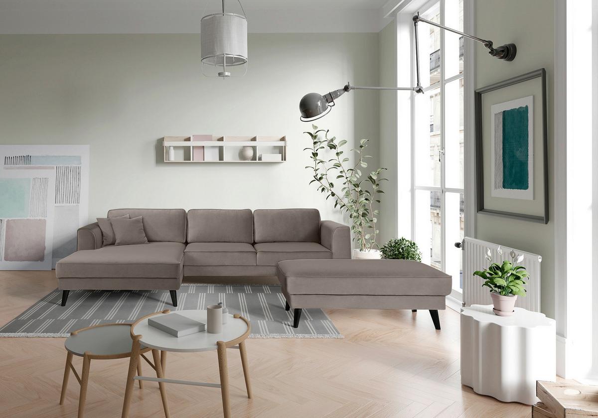 Ecksofa Lumber Jack Taupe Velours 167x277cm - Taupe/Wengefarben, MODERN, Textil (167/277cm) - Trendmanufaktur