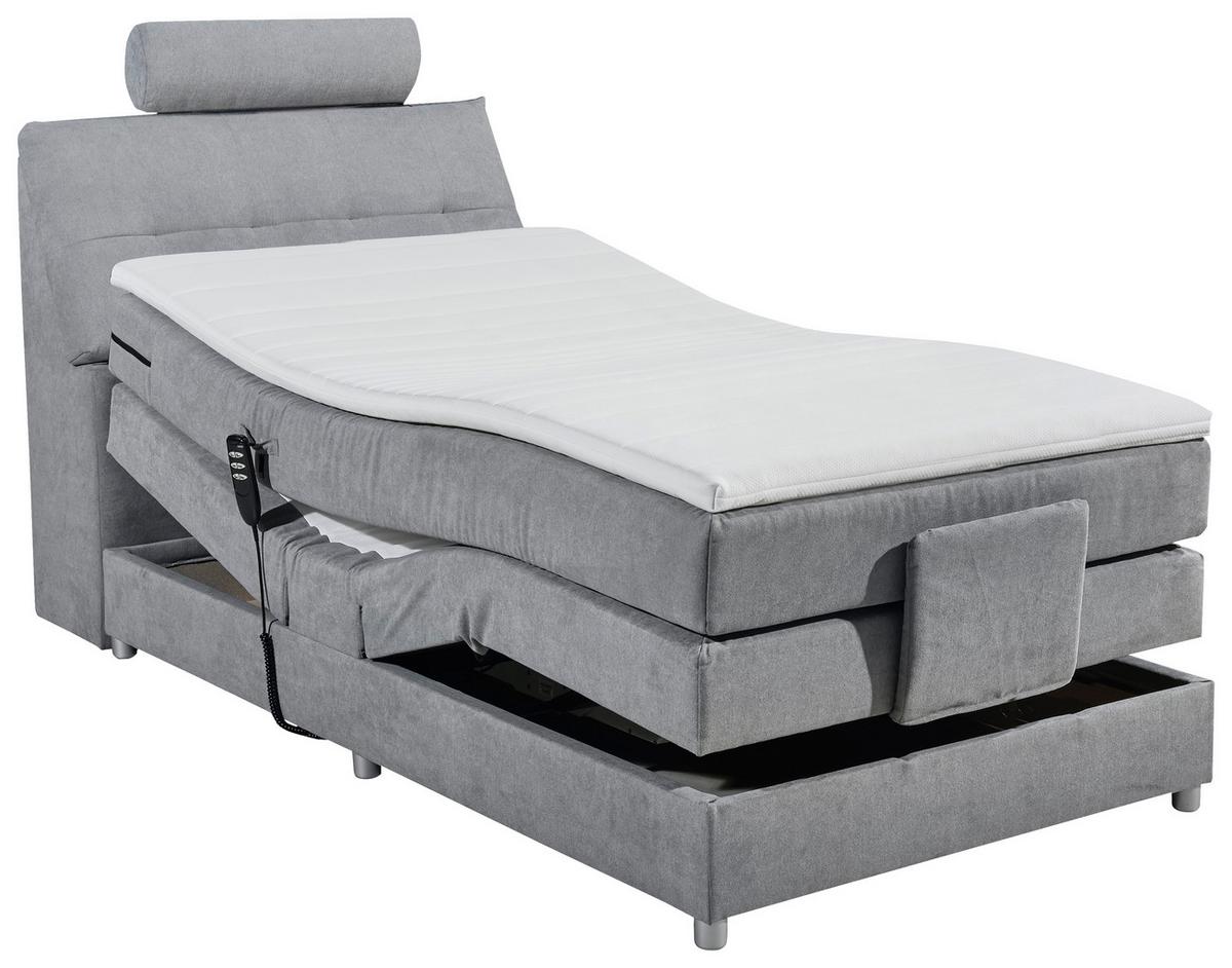 Boxspringbett Mit Topper Elektrisch Verstellbar 120x200 - Silberfarben/Hellgrau, MODERN, Holzwerkstoff/Textil (120/200cm) - MID.YOU