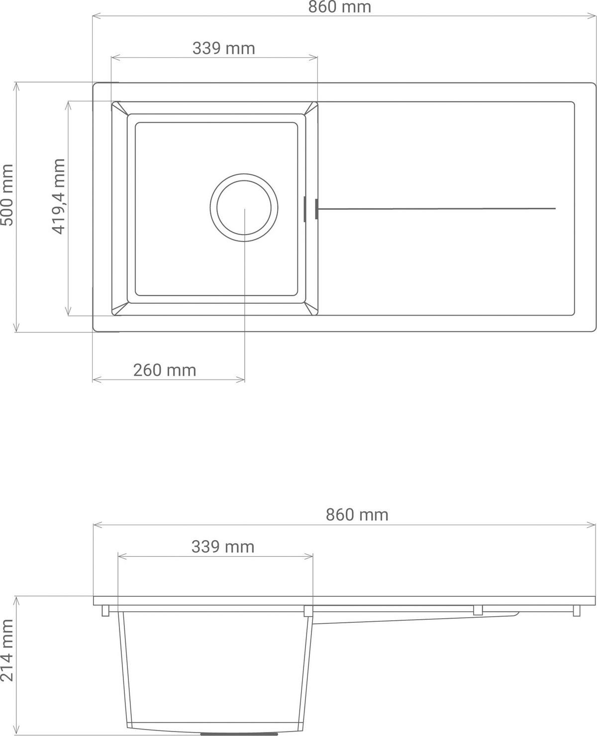 Spüle Cleveland Schwarz 86x21,4 cm - Schwarz, Basics, Glas/Kunststoff (86/21,4/50cm) - Respekta