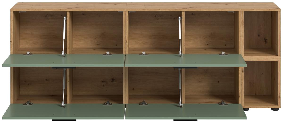 Wohnwand, The ONE 6, B: 176 cm Olivgrün/Artisan Eiche Dekor - Schwarz/Weiß, Trend, Holzwerkstoff (176/67/34cm)