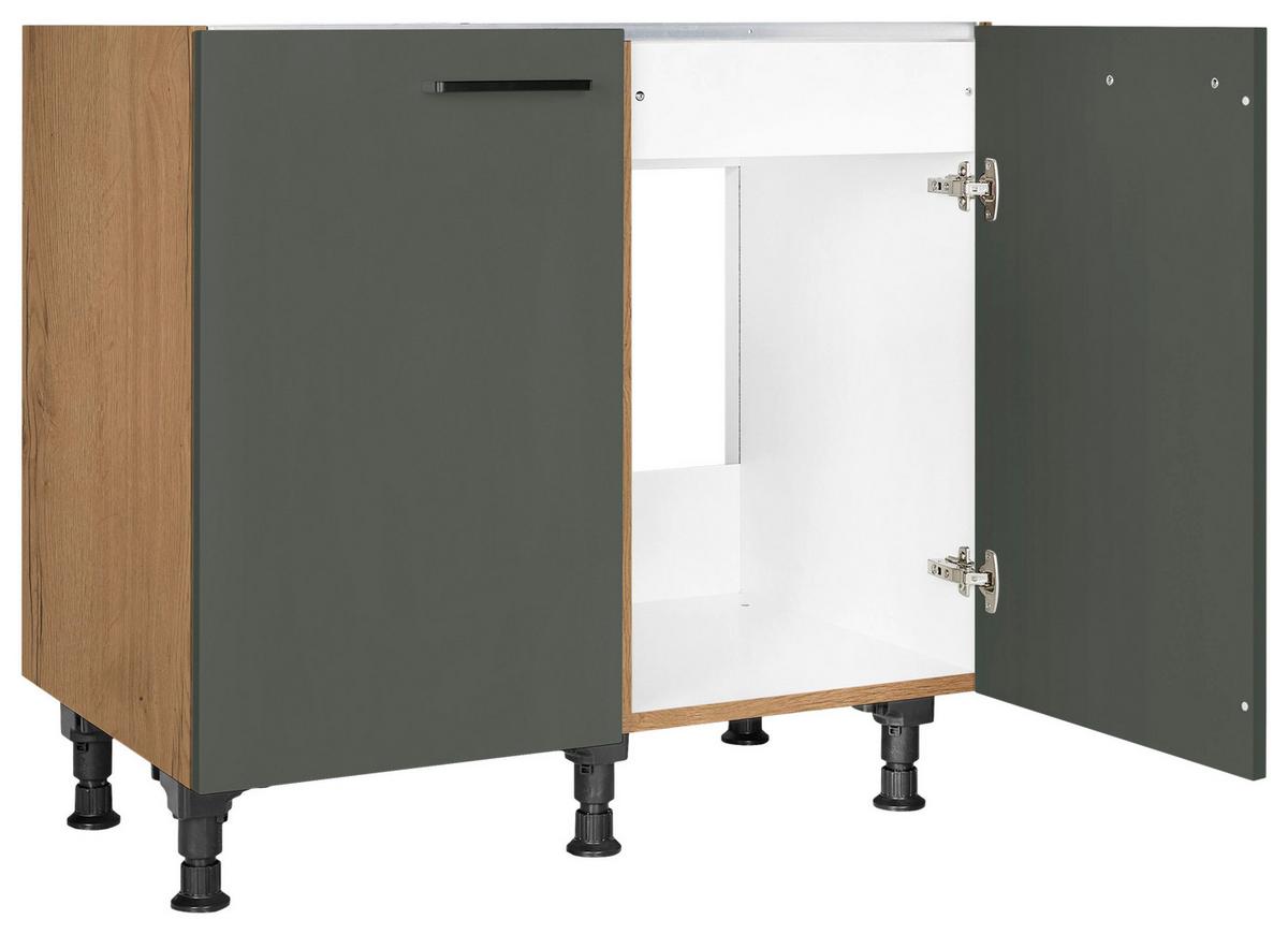 Spülenunterschrank Easytouch - Eichefarben/Grün, MODERN, Holzwerkstoff (90/87/56cm) - Nobilia