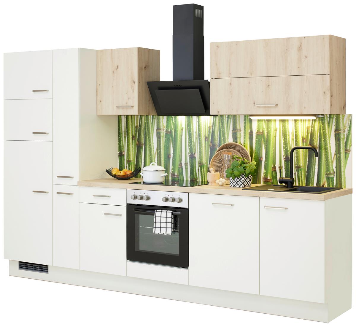 Küchenzeile Ip1200 mit Geräten 310 cm Weiß/Eiche Dekor - Eichefarben/Weiß, Basics, Holzwerkstoff (310cm)