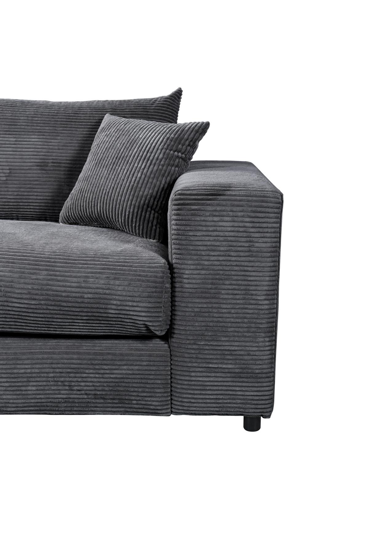 Ecksofa Funny S Links mit Hocker, Dunkelgrau, B: 265 cm - Dunkelgrau/Schwarz, Basics, Textil (180/265cm) - Livetastic