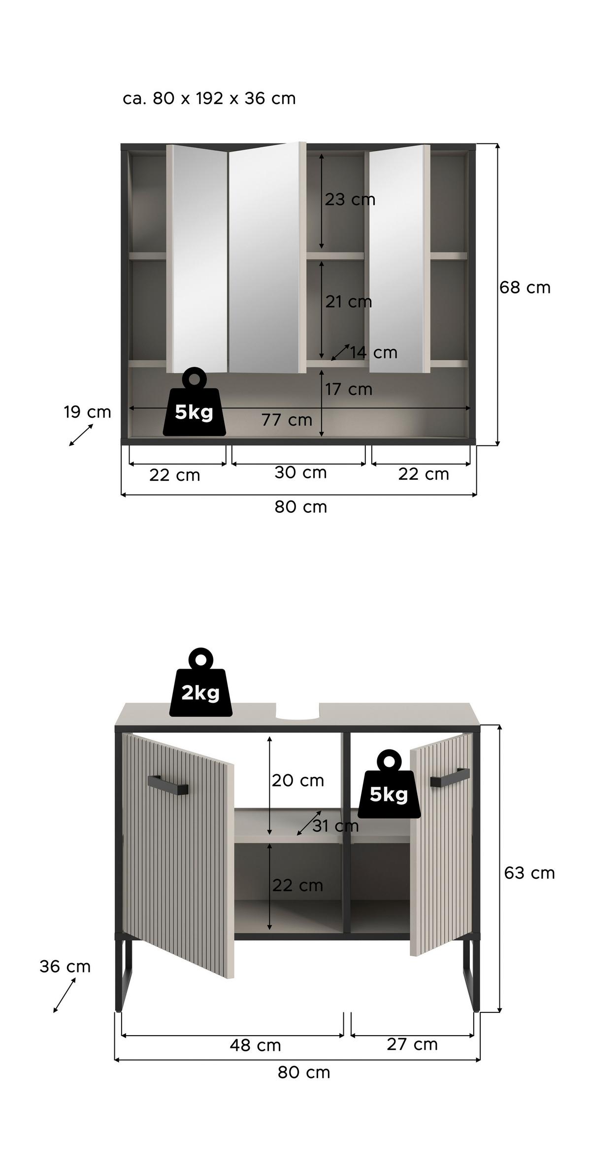 Badezimmer Bagno Schwarz/kaschmir B: 80cm - Kaschmir/Schwarz, MODERN, Holzwerkstoff (80cm) - MID.YOU