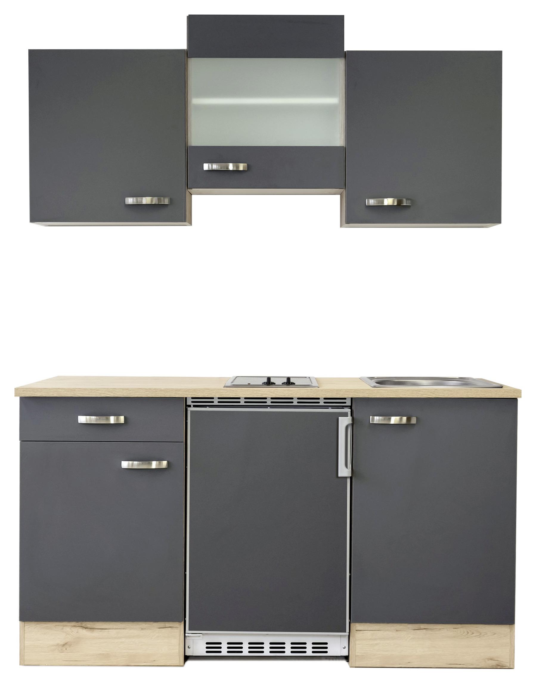 Küchenzeile Shadow mit Geräten 150 cm Grau/Eiche Dekor