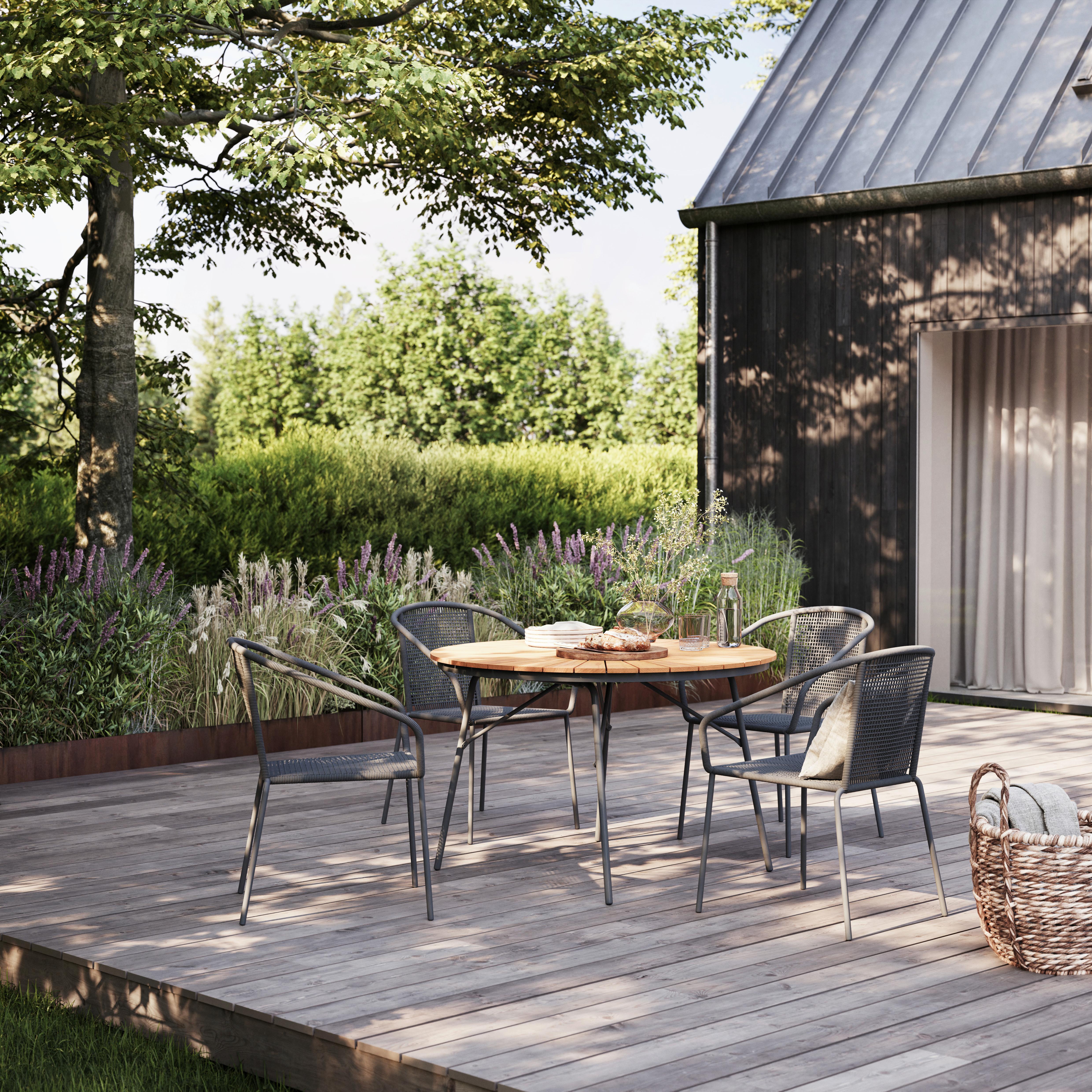 Gartentischgruppe Ellen/Vito 5tlg, Dunkelgrau/Natur - Dunkelgrau/Anthrazit, Natur, Holz/Kunststoff (160/160/74cm) - Gardenson